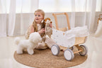 Viga Modern White Wooden Doll Pram - Silent EVA Wheels & Removable Fabric Hood