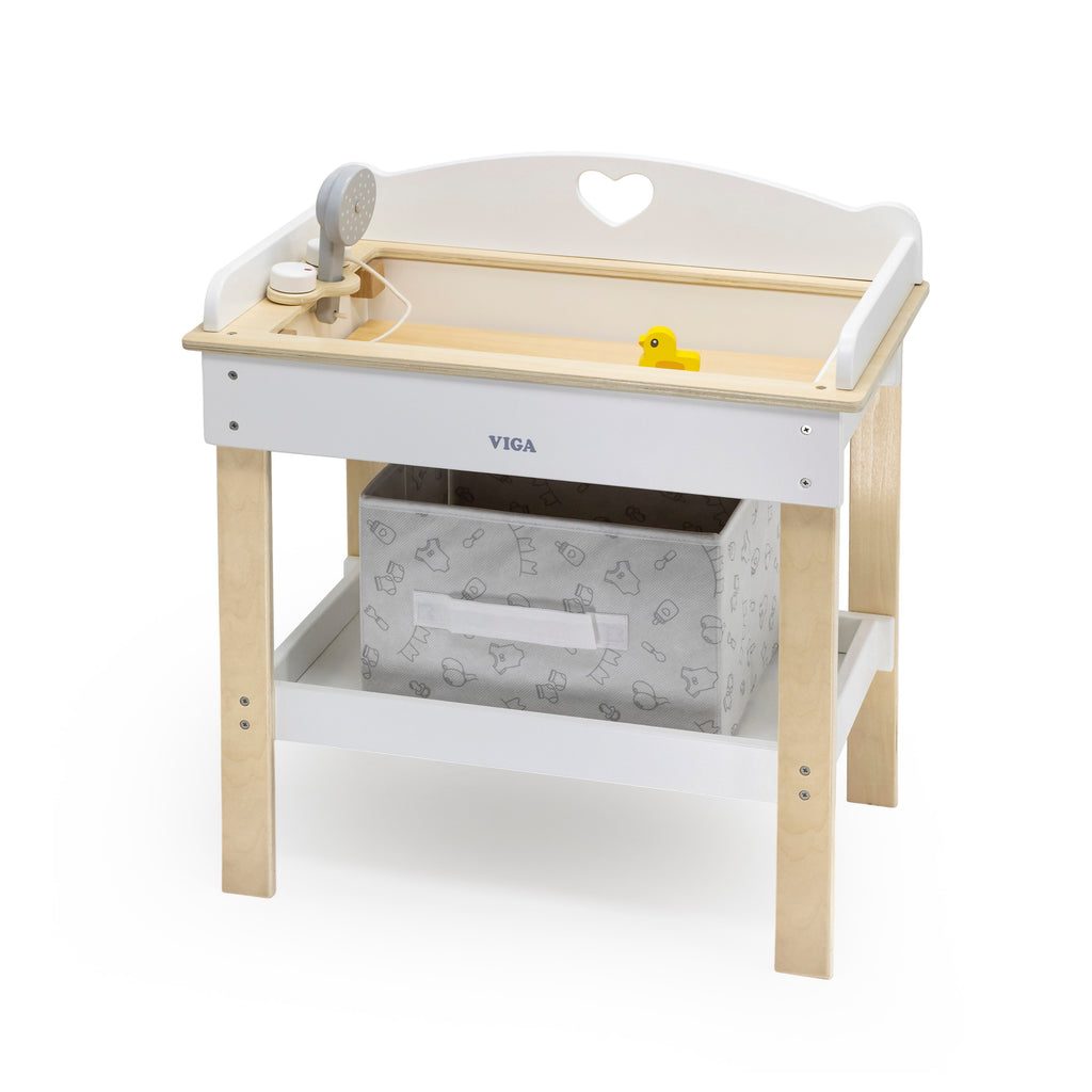 Viga 2-in-1 Wooden Doll Changing Table & Bathtub - Montessori Nurturing Play Station