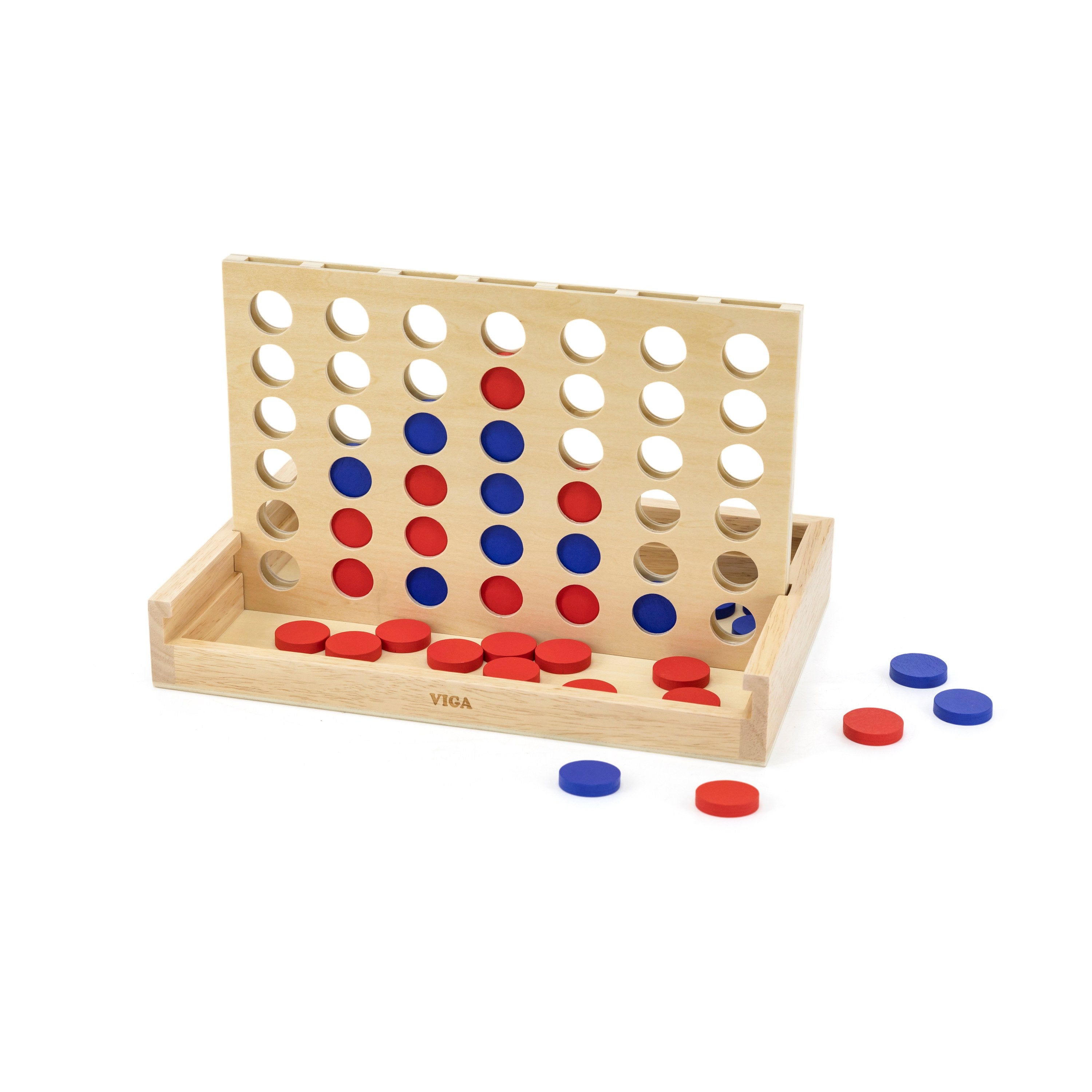 Viga Wooden 4-in-a-Row Strategy Game - 42pc Classic Logic & Alignment Set