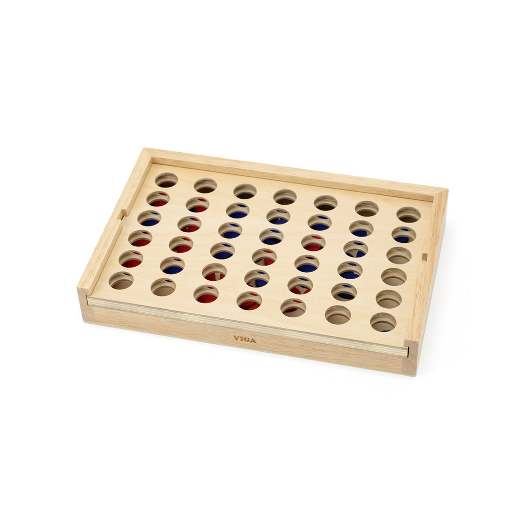 Viga Wooden 4-in-a-Row Strategy Game - 42pc Classic Logic & Alignment Set
