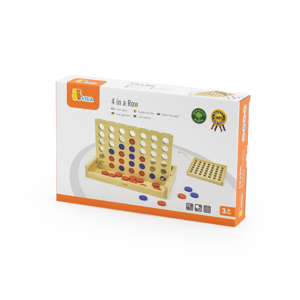 Viga Wooden 4-in-a-Row Strategy Game - 42pc Classic Logic & Alignment Set