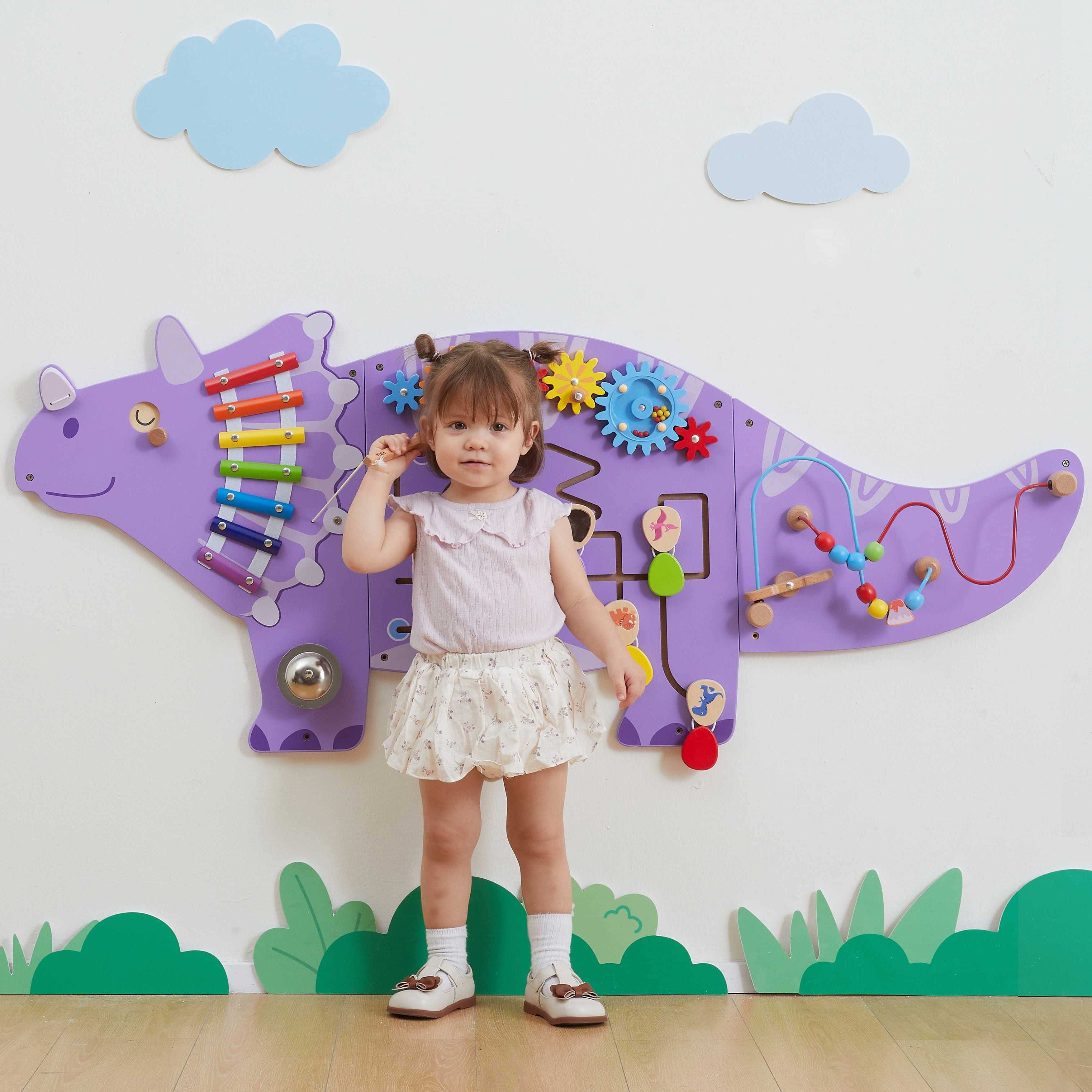 Viga Triceratops 3-Piece Wall Toy - Interactive Montessori Dinosaur Activity Center