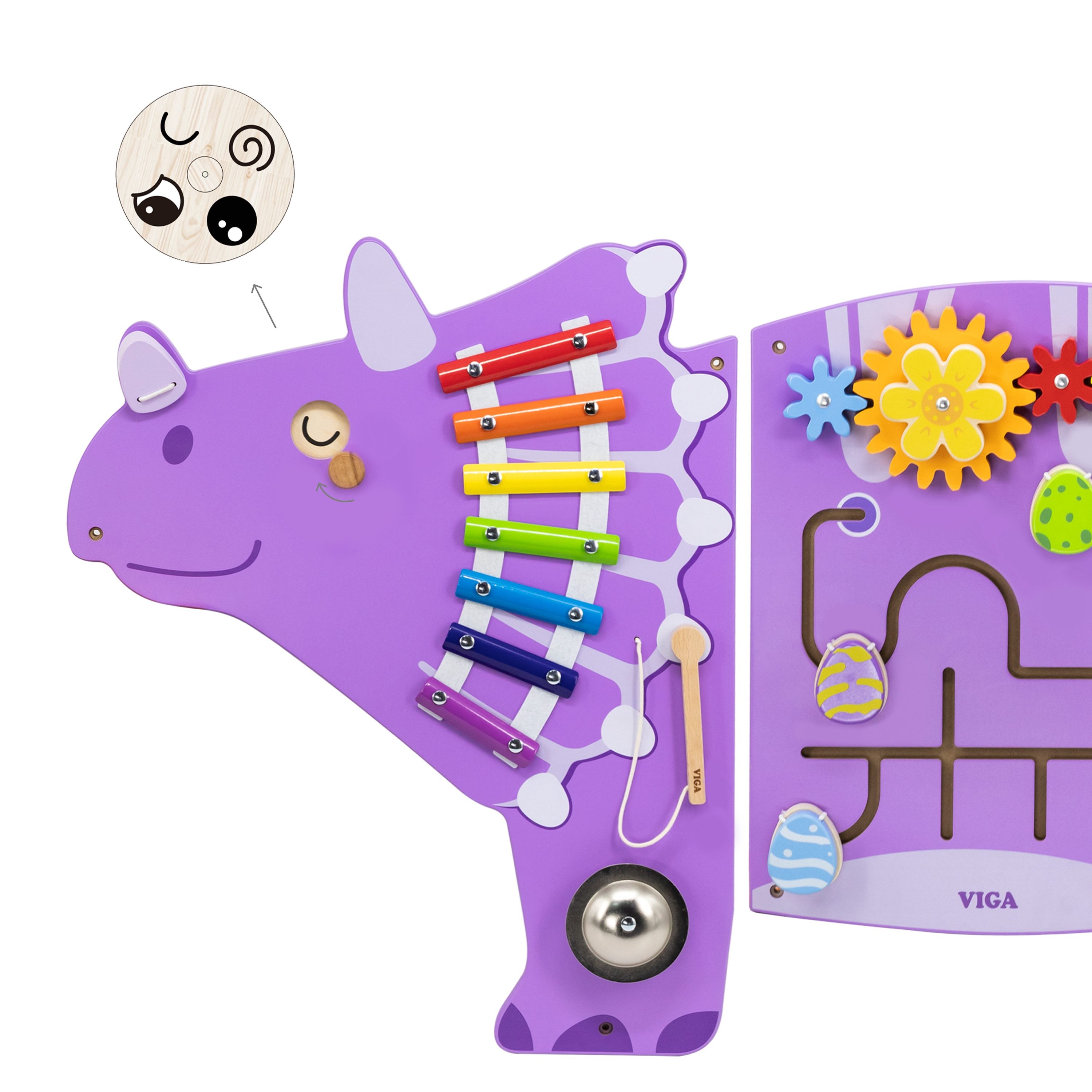 Viga Triceratops 3-Piece Wall Toy - Interactive Montessori Dinosaur Activity Center