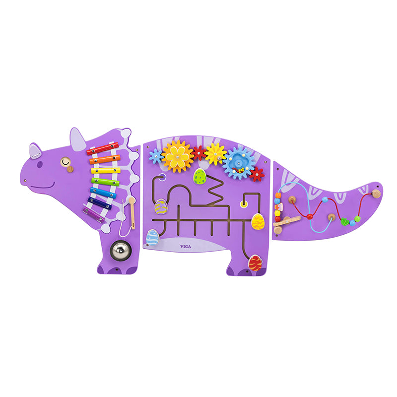 Viga Triceratops 3-Piece Wall Toy - Interactive Montessori Dinosaur Activity Center