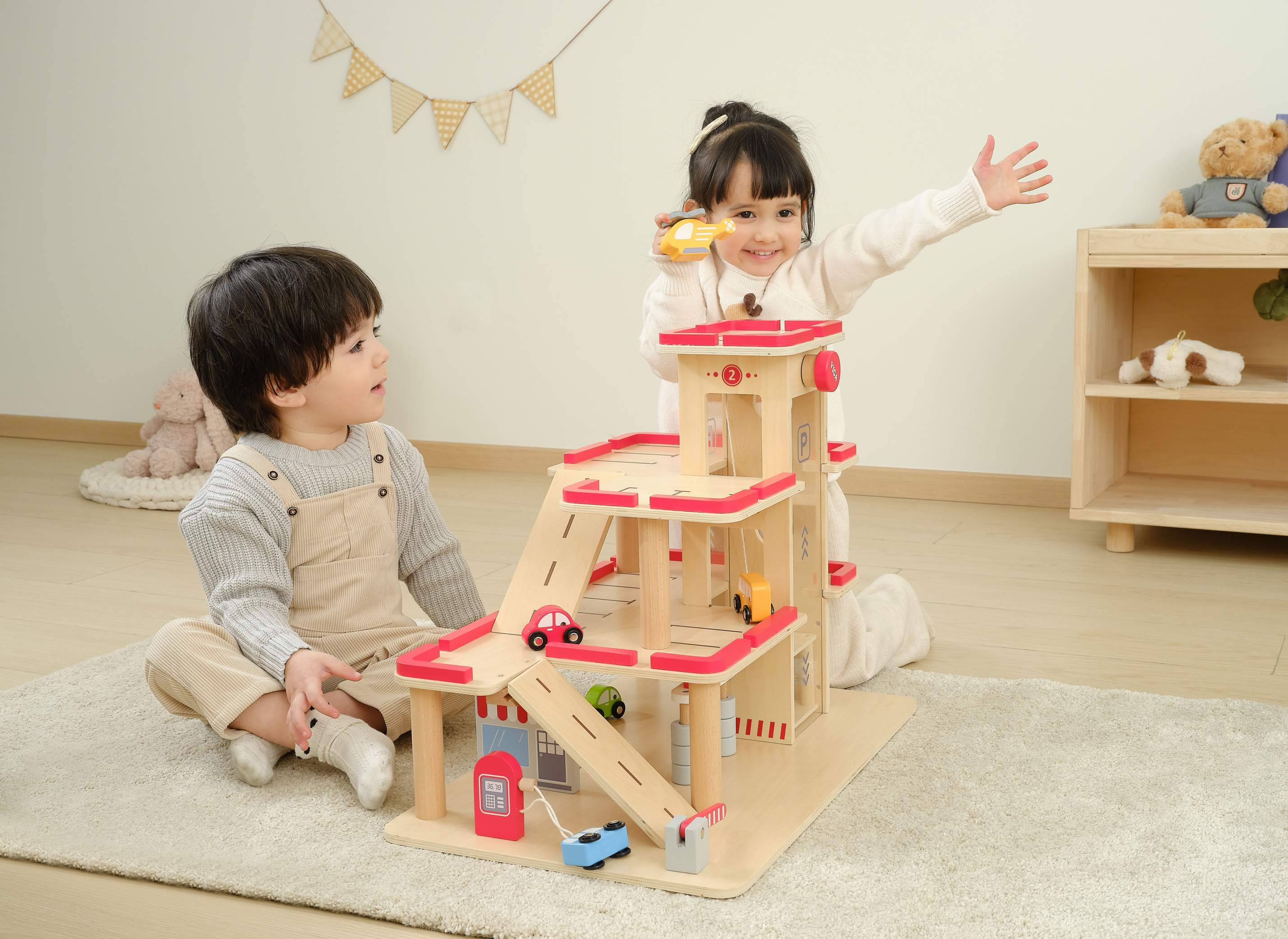 Viga Grand 4-Level Wooden Parking Garage - Deluxe City Service Center with Elevator