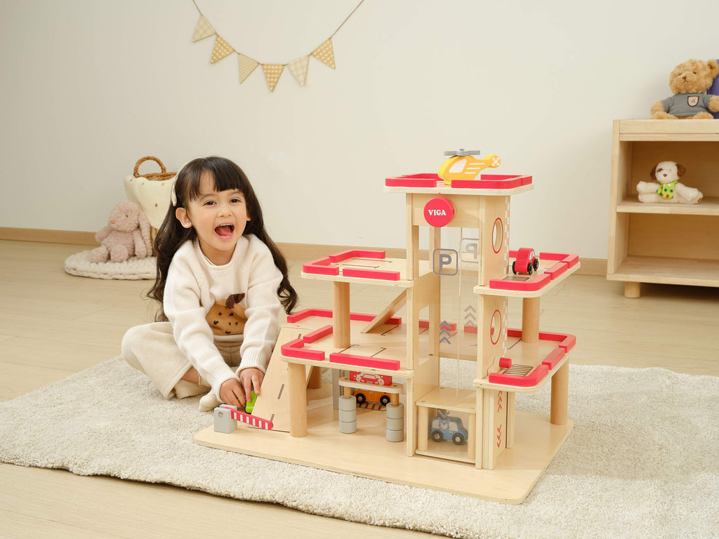 Viga Grand 4-Level Wooden Parking Garage - Deluxe City Service Center with Elevator
