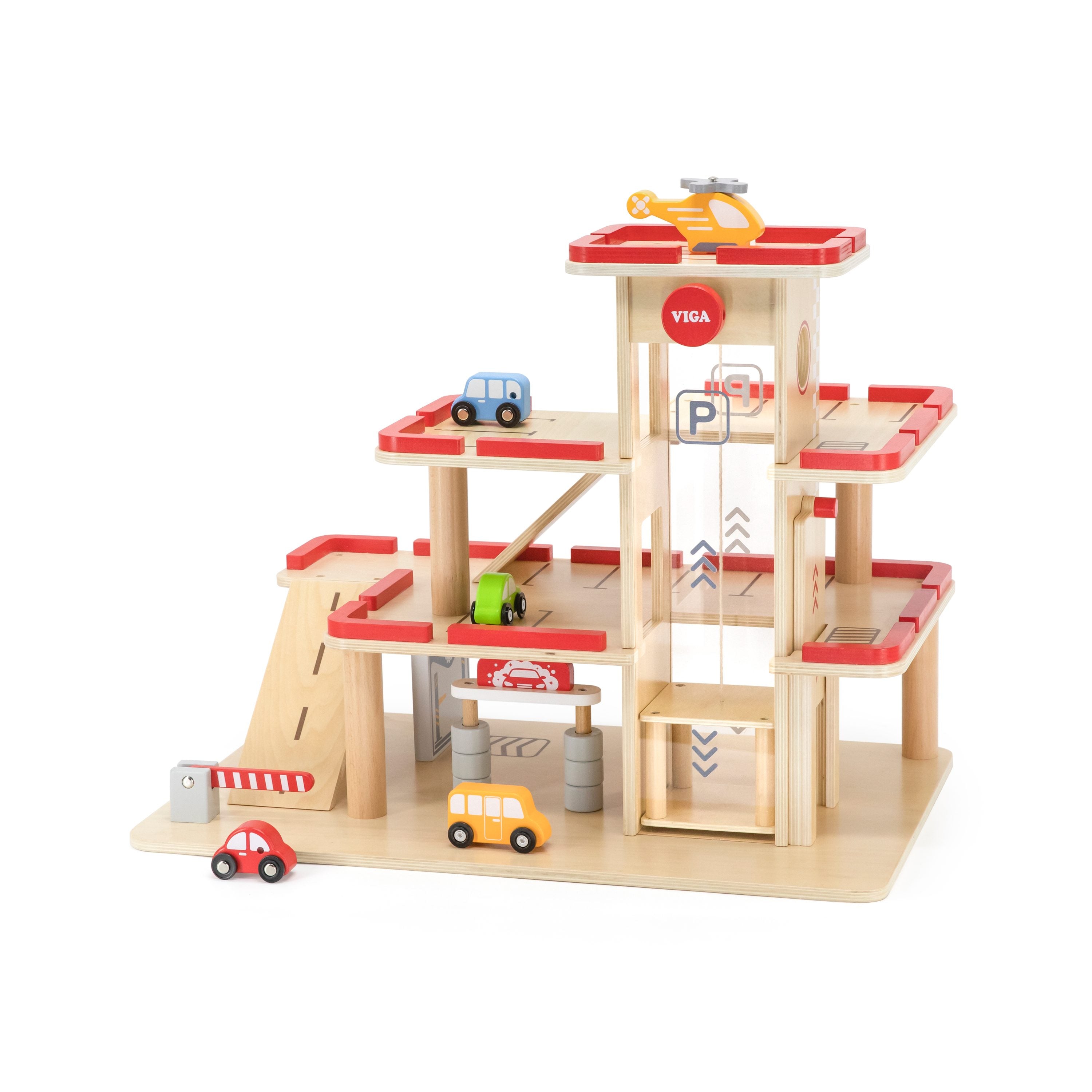 Viga Grand 4-Level Wooden Parking Garage - Deluxe City Service Center with Elevator