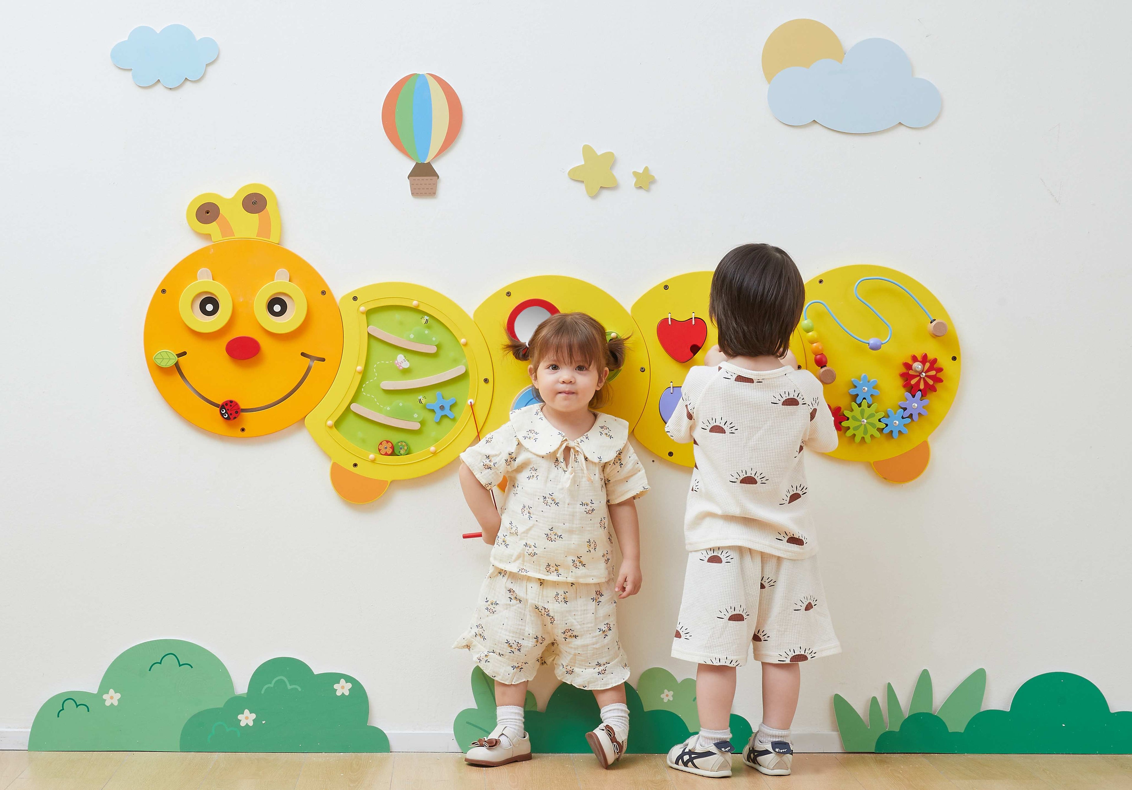 Viga 1.5m Caterpillar Sensory Wall Activity Center - 10-in-1 Wooden Wall Toy