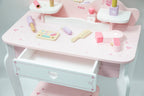 Viga Vintage Pink Wooden Vanity Table & Stool Set - 10-Piece Montessori Role Play Toy