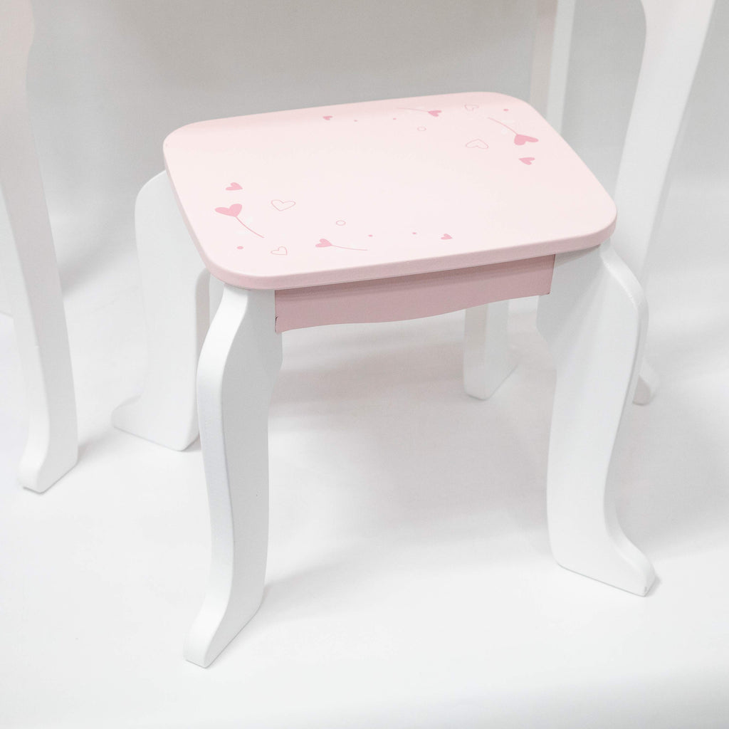 Viga Vintage Pink Wooden Vanity Table & Stool Set - 10-Piece Montessori Role Play Toy