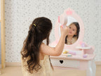 Viga Vintage Pink Wooden Vanity Table & Stool Set - 10-Piece Montessori Role Play Toy
