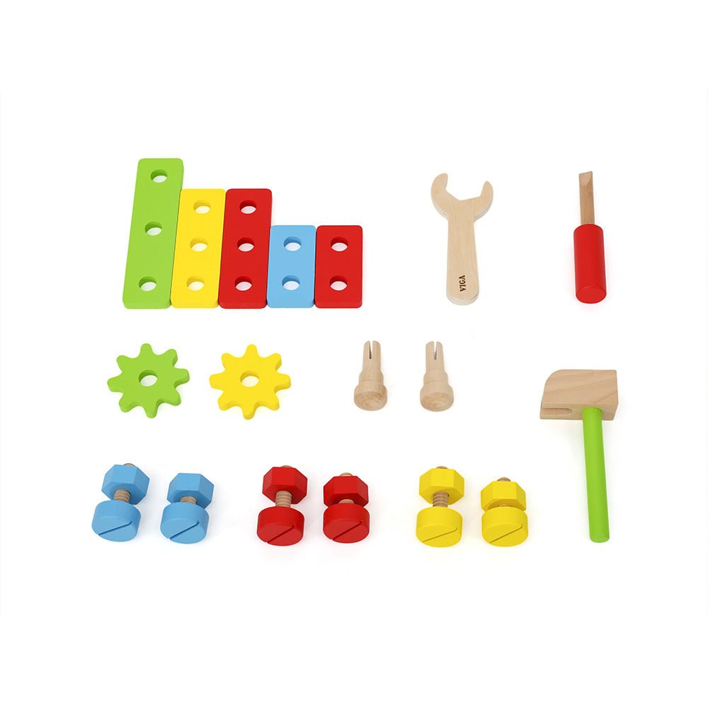 Viga 24-Piece Wooden Tool Basket - Portable Montessori Engineering Caddy