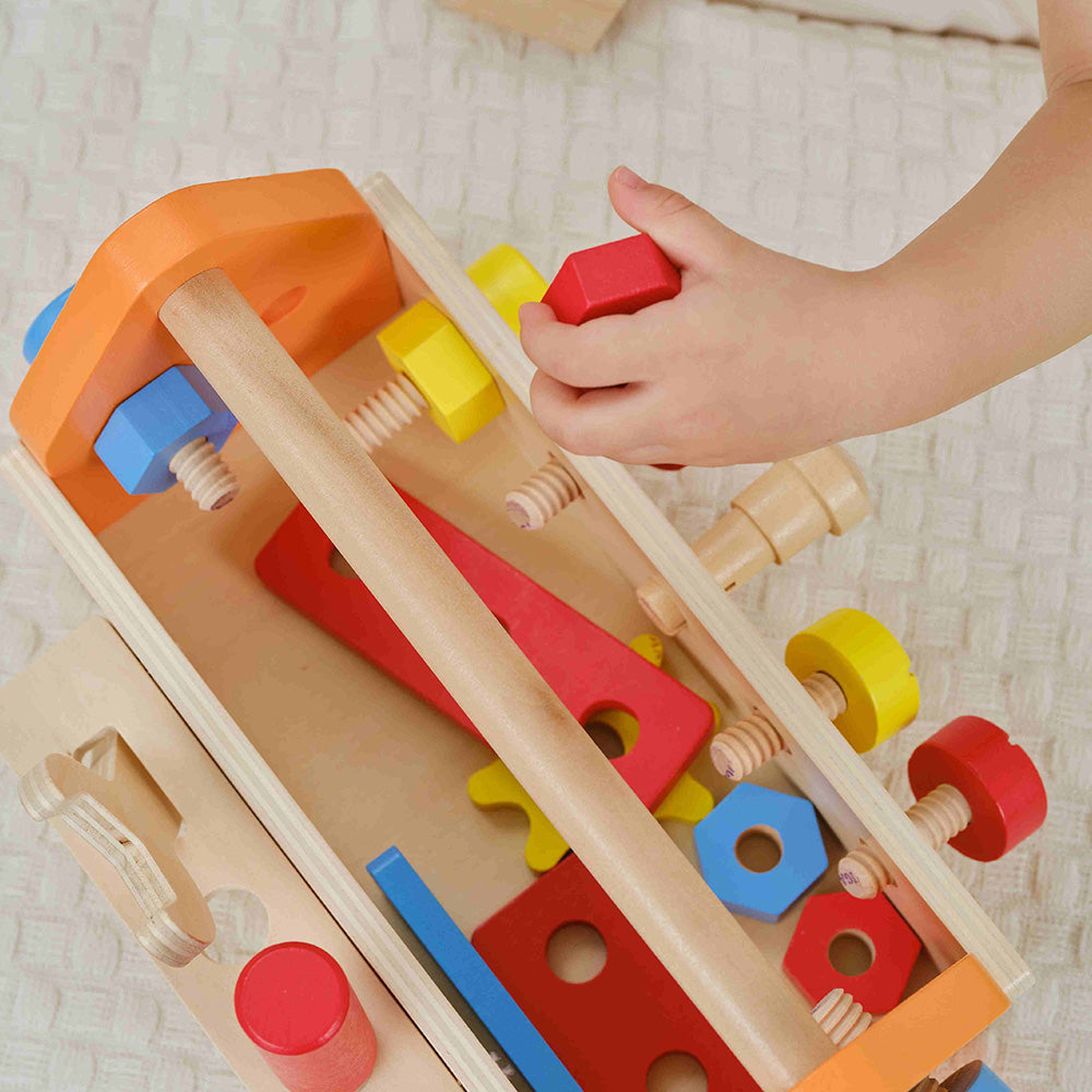 Viga 24-Piece Wooden Tool Basket - Portable Montessori Engineering Caddy