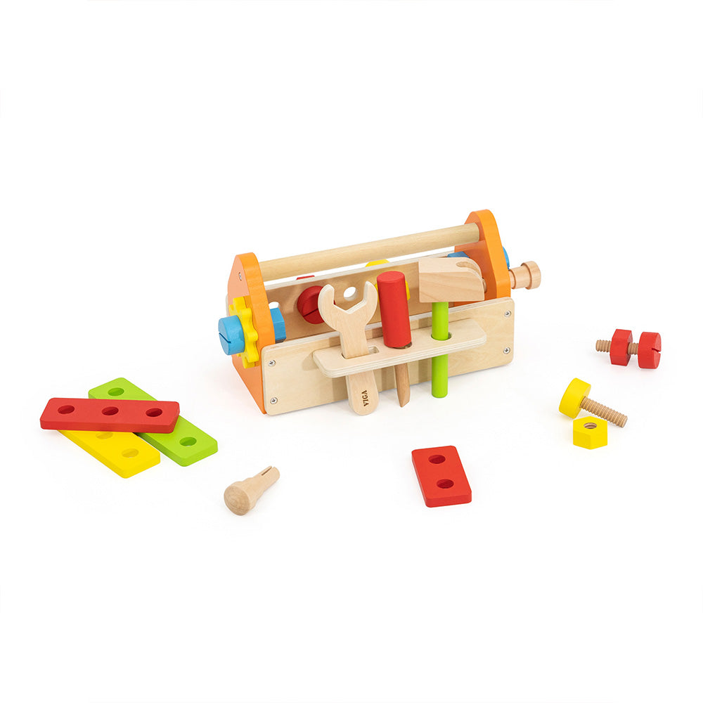Viga 24-Piece Wooden Tool Basket - Portable Montessori Engineering Caddy