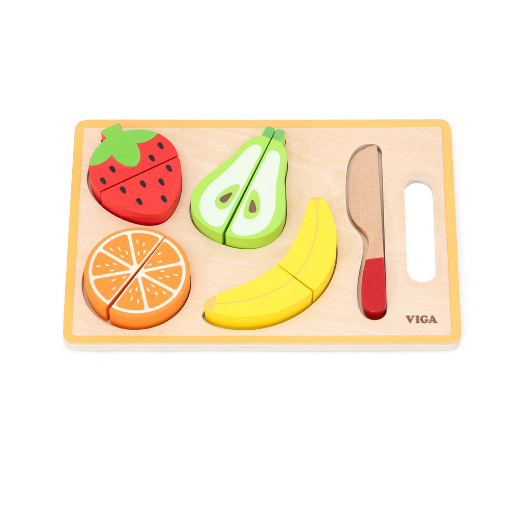 Viga Compact Wooden Fruit Slicing & Matching Set - 6-Piece Montessori Starter Toy