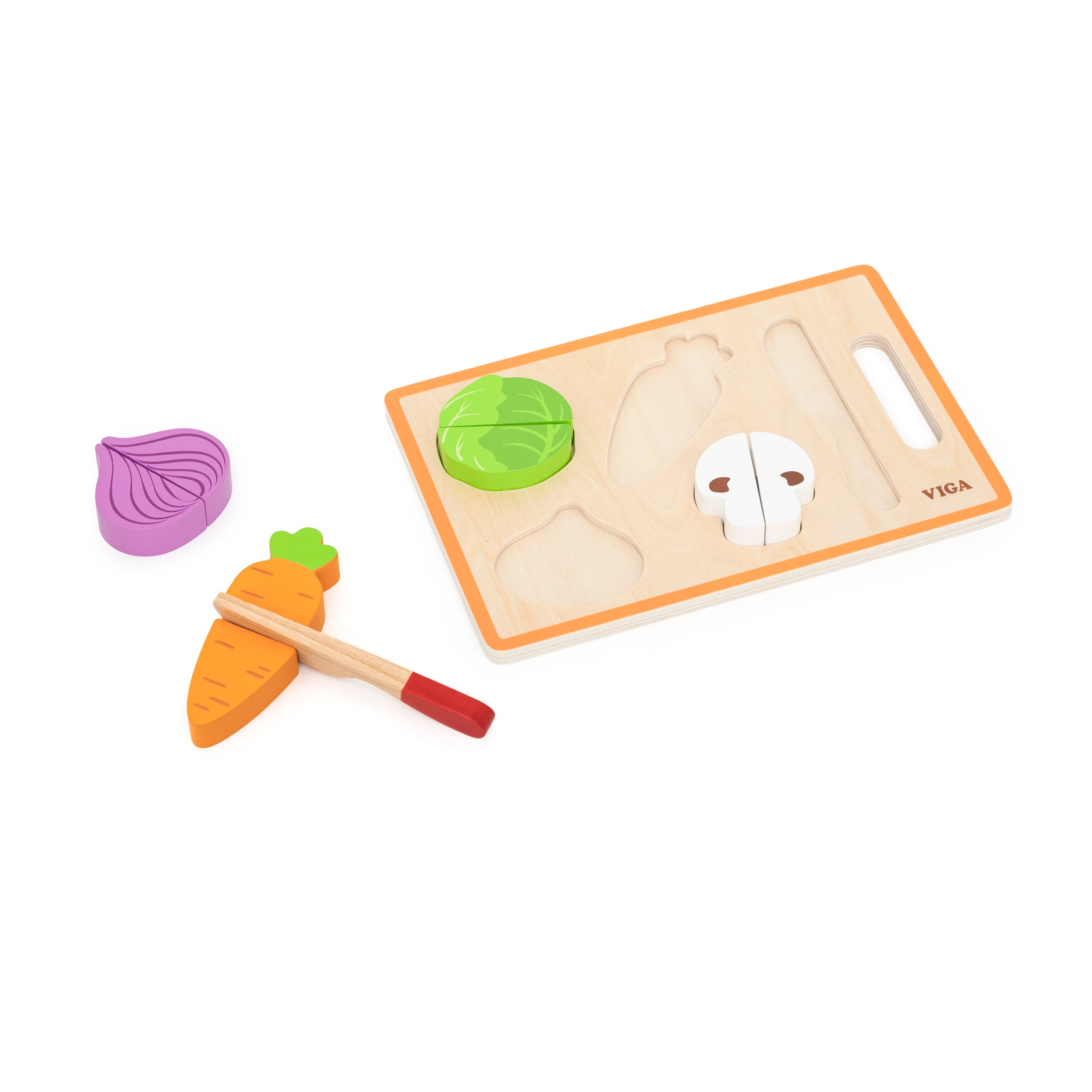 Viga Compact Wooden Vegetable Slicing & Matching Set - 6-Piece Montessori Starter Toy