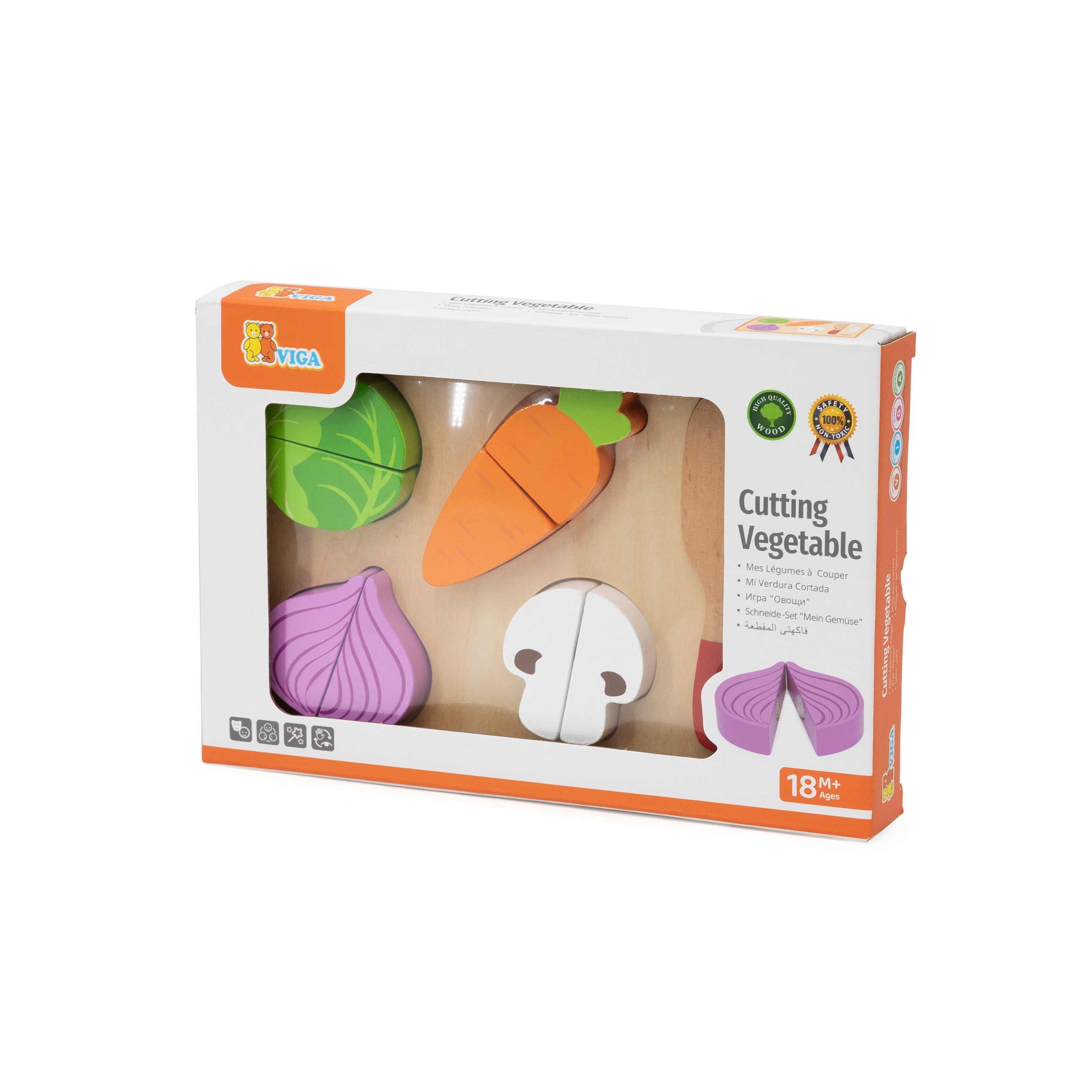 Viga Compact Wooden Vegetable Slicing & Matching Set - 6-Piece Montessori Starter Toy