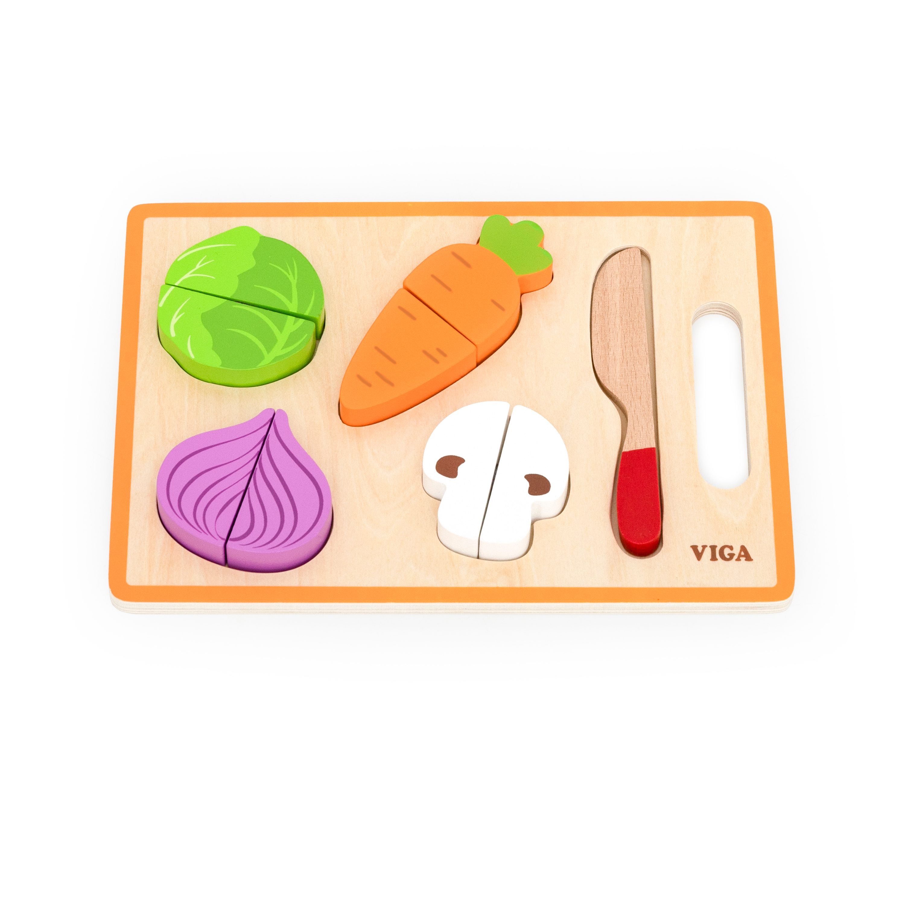 Viga Compact Wooden Vegetable Slicing & Matching Set - 6-Piece Montessori Starter Toy