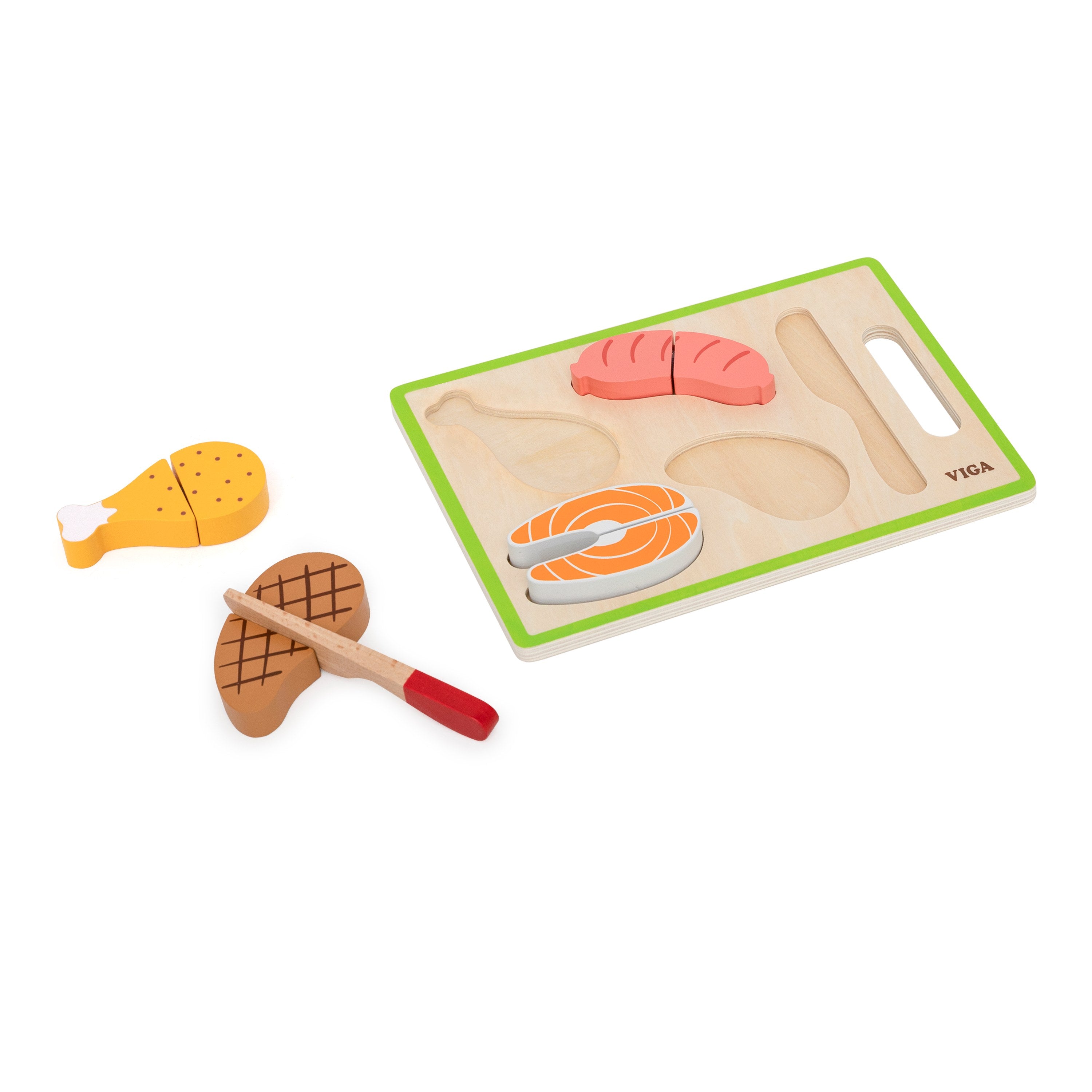Viga Compact Wooden Dinner Meat Slicing & Matching Set - 6-Piece Montessori Starter Toy