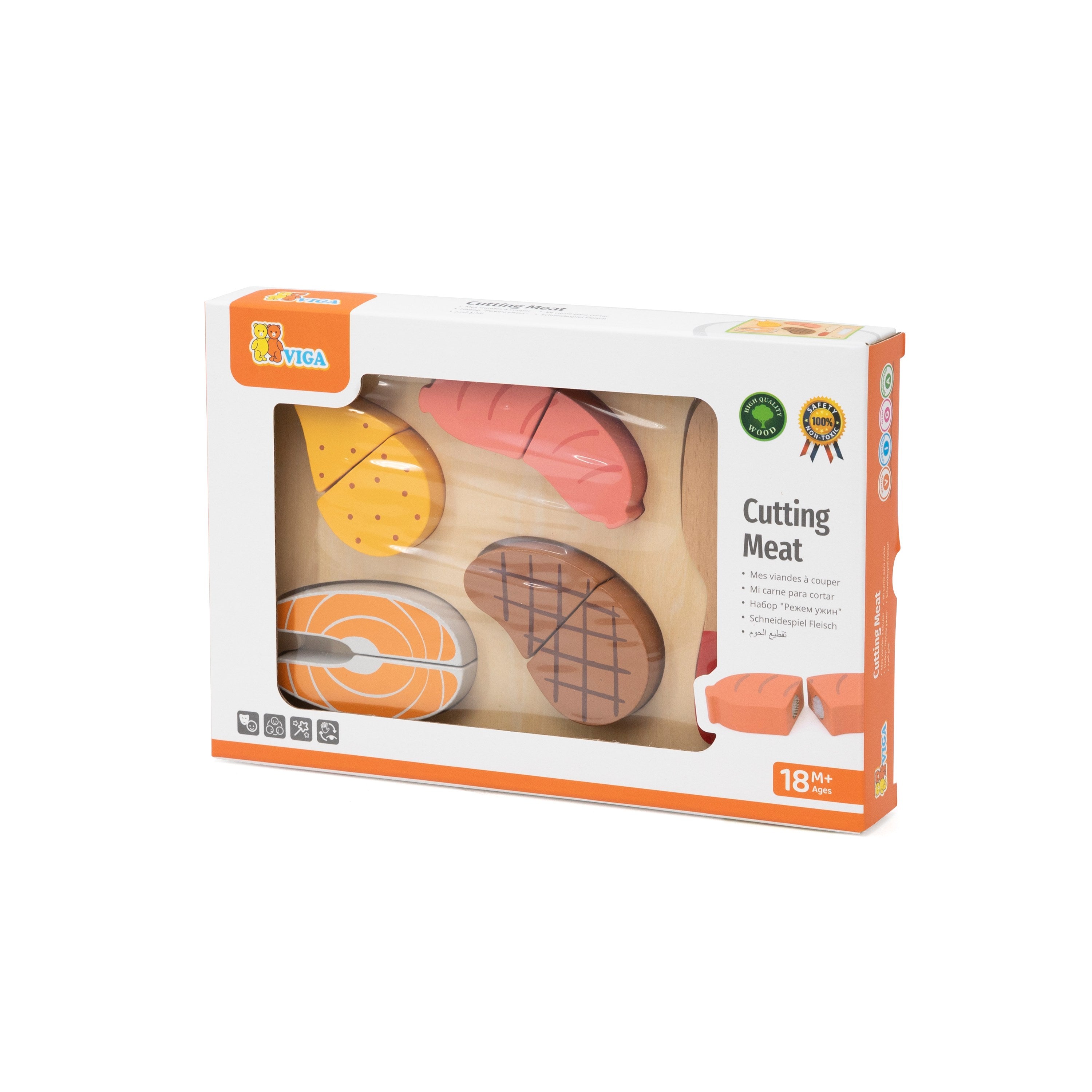Viga Compact Wooden Dinner Meat Slicing & Matching Set - 6-Piece Montessori Starter Toy