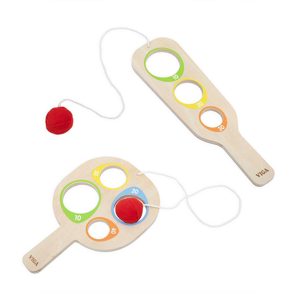 Viga Handheld Wooden Catch-and-Toss Skill Game - 2-Pack Precision Scoring Set