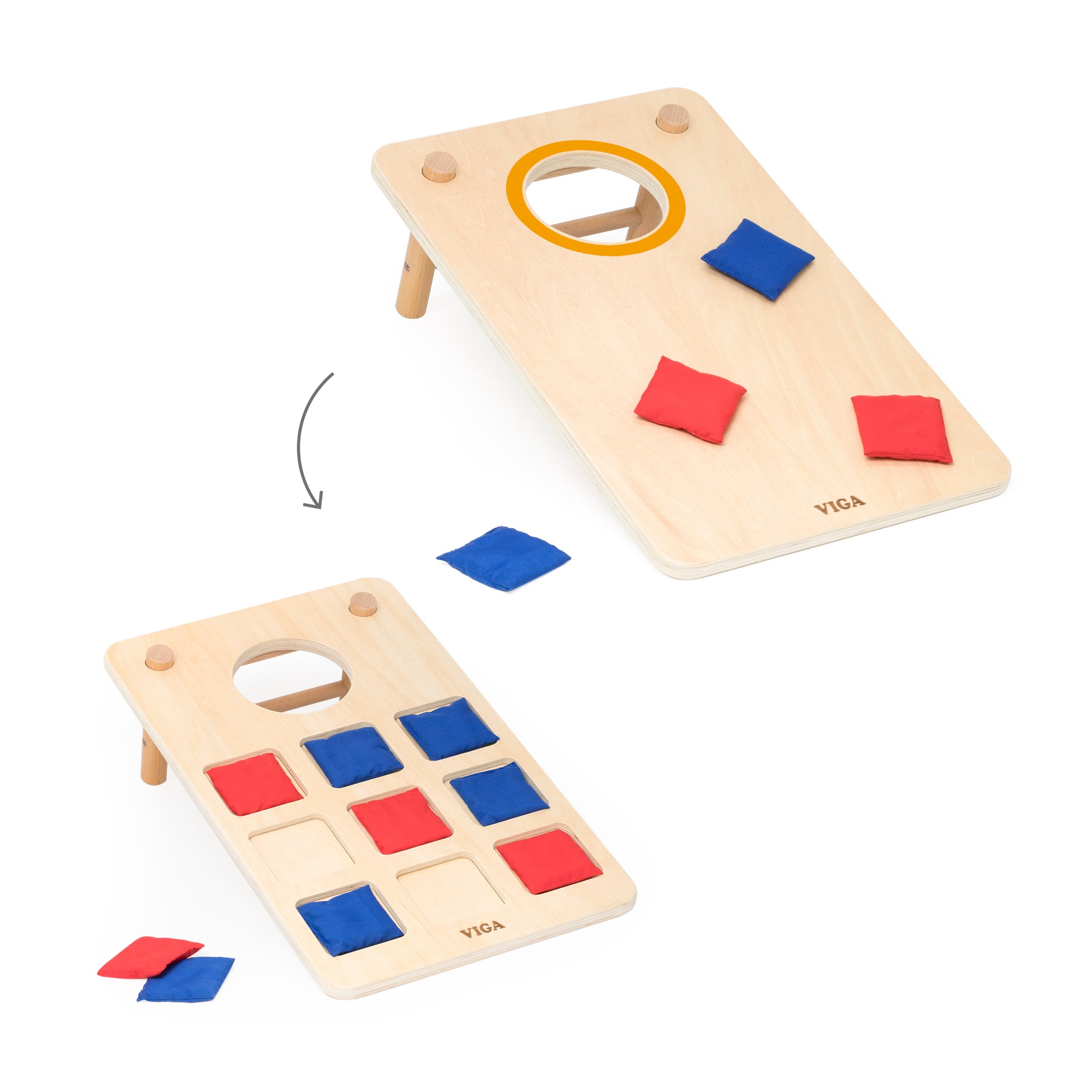 Viga 2-in-1 Wooden Bean Bag Toss & Tic-Tac-Toe Game - 10-Piece Double-Sided Set