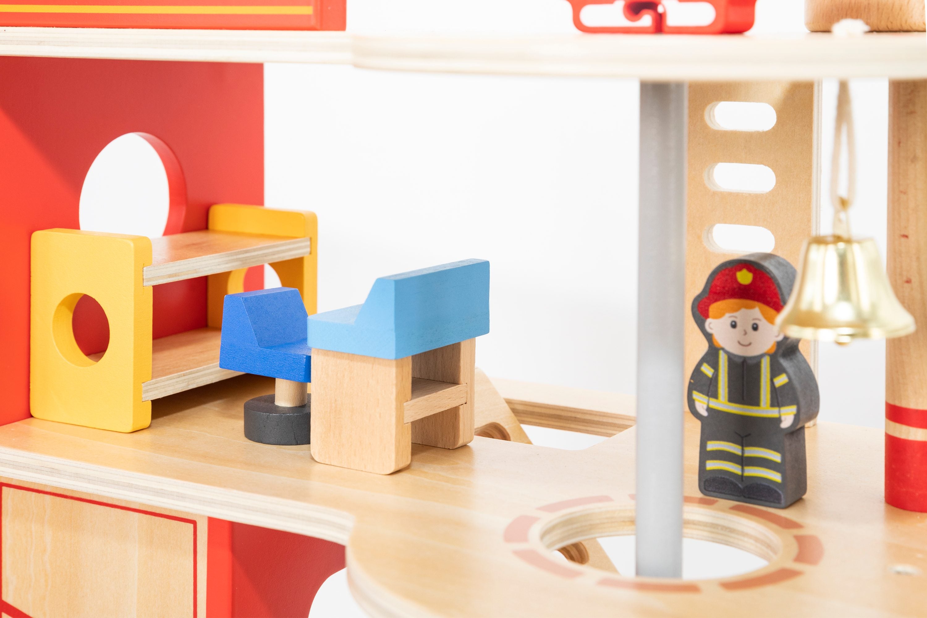 Viga 16-Piece Deluxe 2-Story Wooden Fire Station - Rescue Headquarters with Truck & Copter