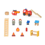 Viga 16-Piece Deluxe 2-Story Wooden Fire Station - Rescue Headquarters with Truck & Copter