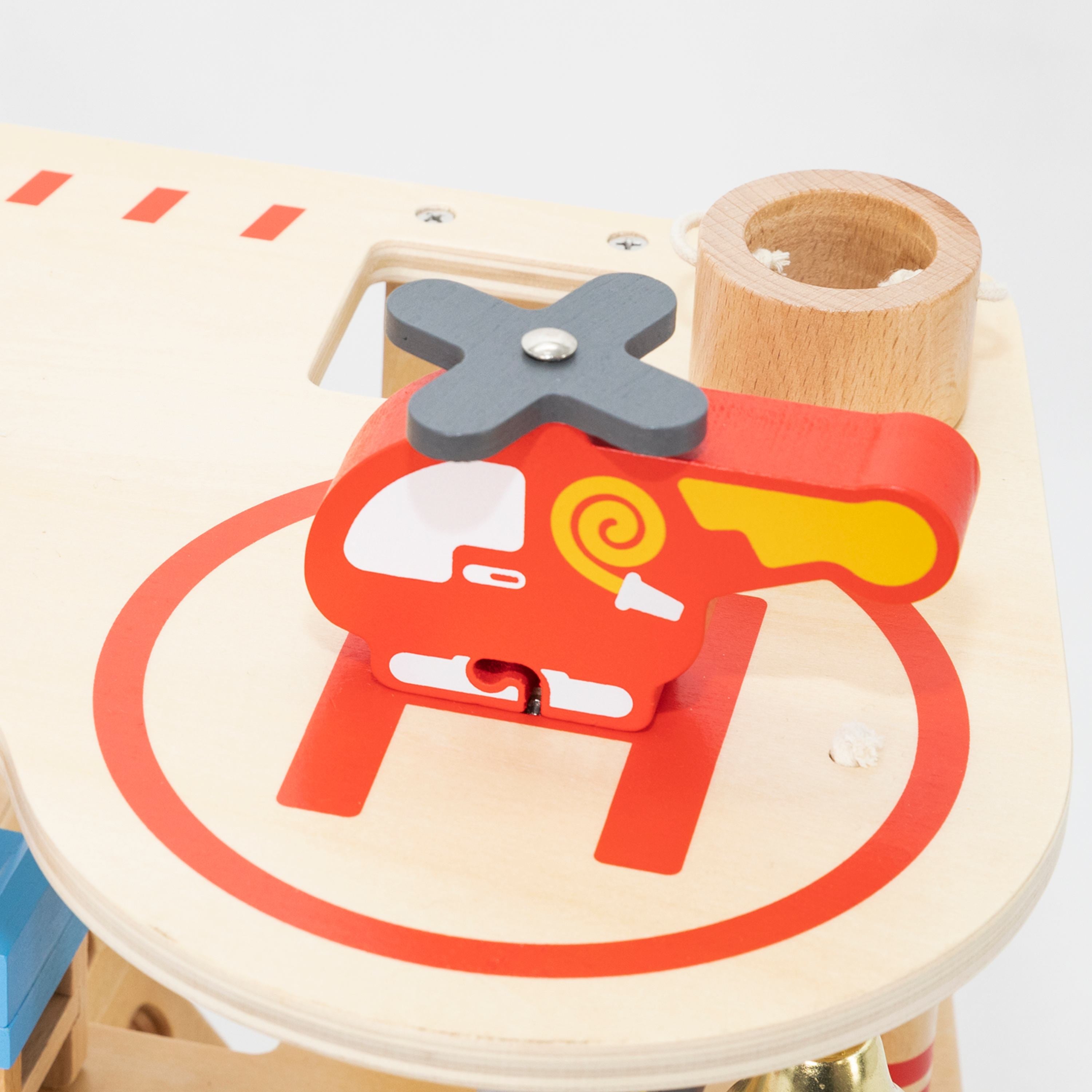 Viga 16-Piece Deluxe 2-Story Wooden Fire Station - Rescue Headquarters with Truck & Copter
