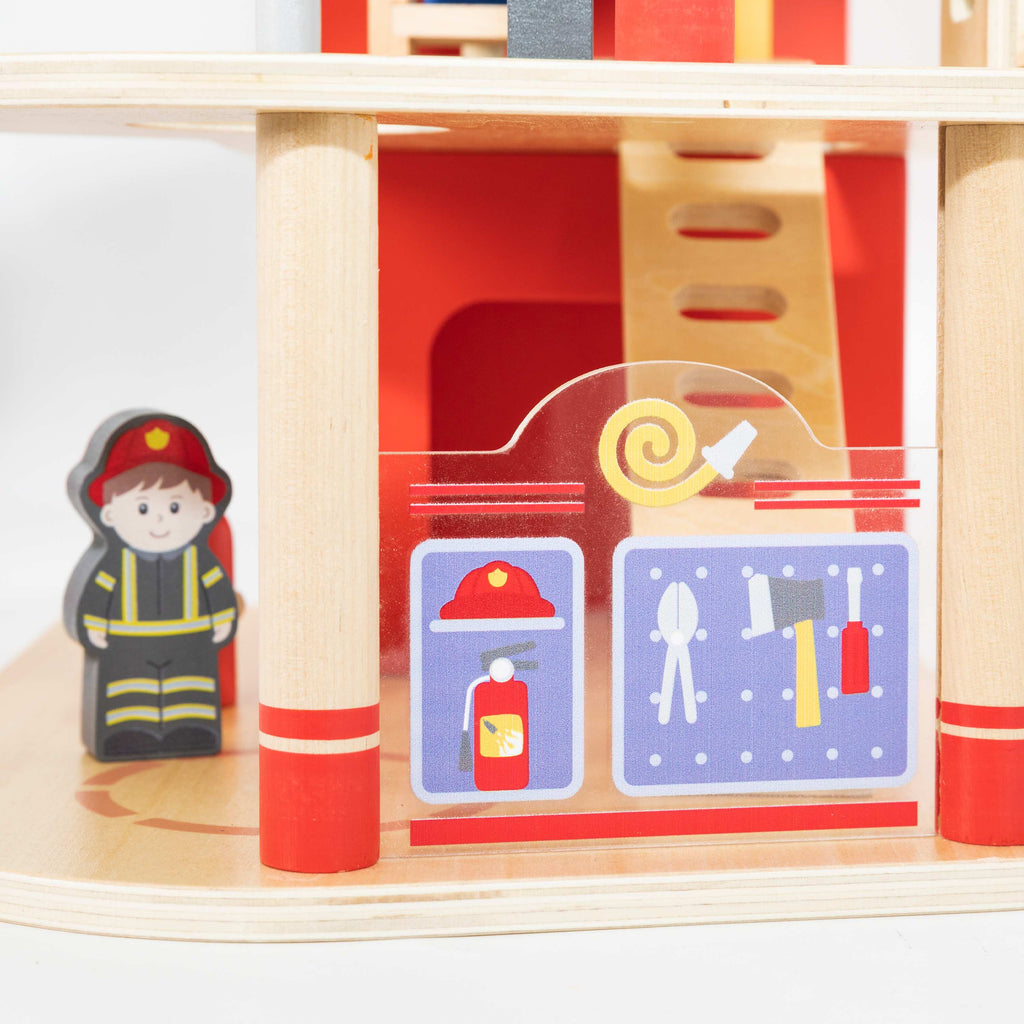 Viga 16-Piece Deluxe 2-Story Wooden Fire Station - Rescue Headquarters with Truck & Copter