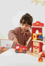 Viga 16-Piece Deluxe 2-Story Wooden Fire Station - Rescue Headquarters with Truck & Copter