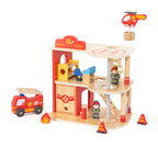 Viga 16-Piece Deluxe 2-Story Wooden Fire Station - Rescue Headquarters with Truck & Copter
