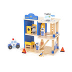 Viga 3-Story Wooden Police Station Playset - 12-Piece Patrol Headquarters with Police Car & Copter