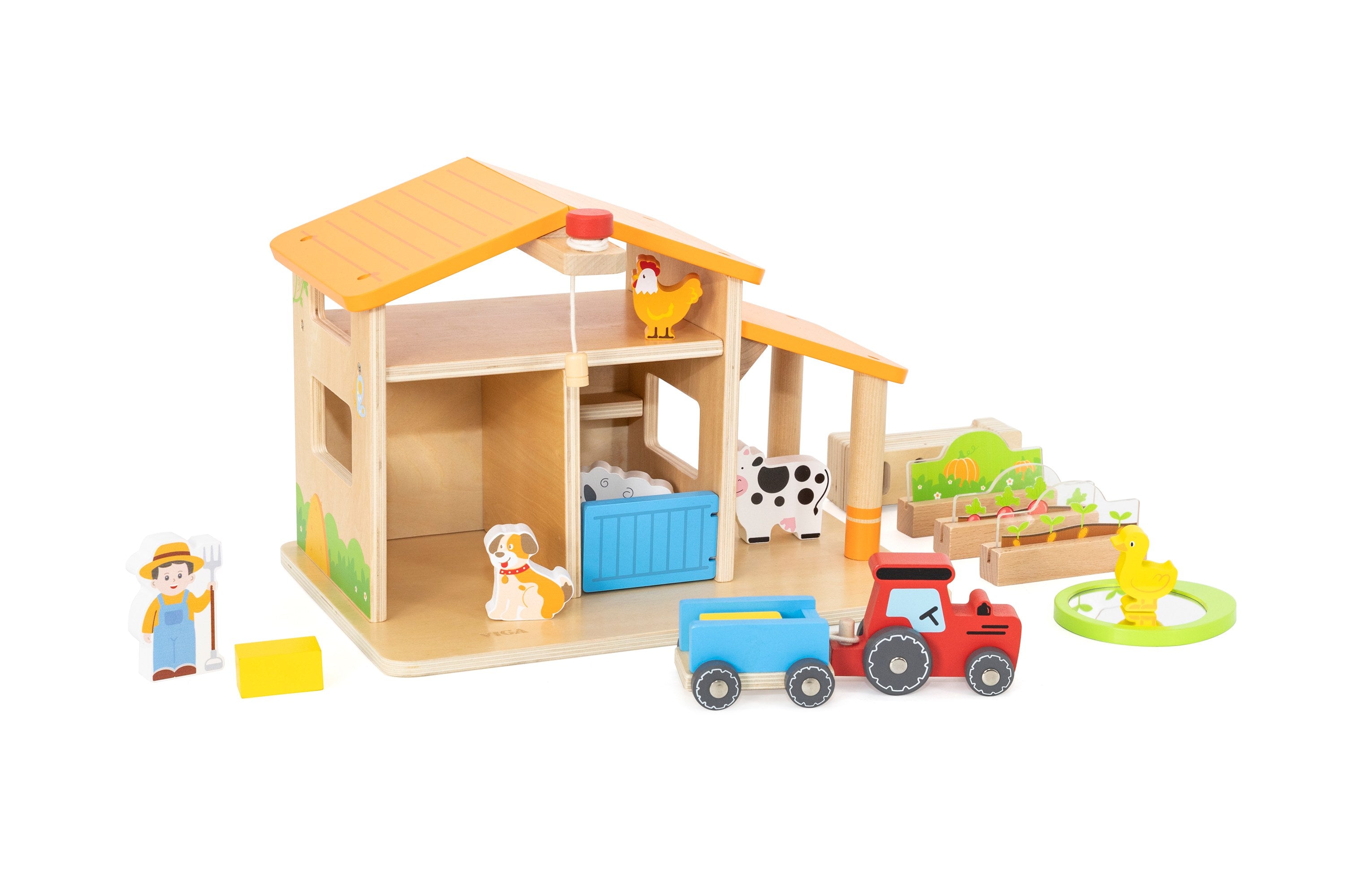 Viga 3-Story Wooden Farm Buddies Playset - 15-Piece Discovery Center with Tractor & Animals