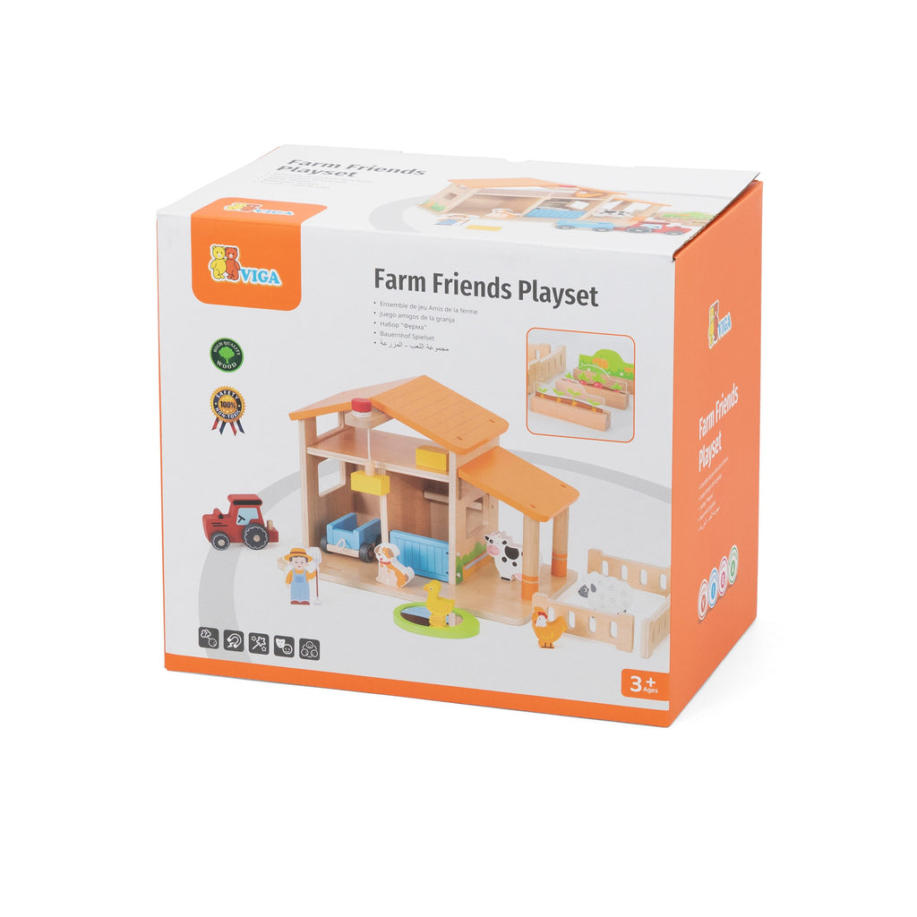 Viga 3-Story Wooden Farm Buddies Playset - 15-Piece Discovery Center with Tractor & Animals