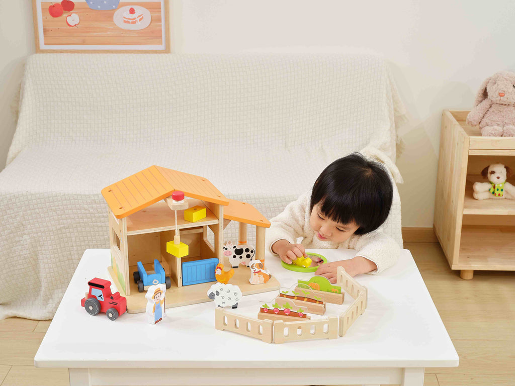 Viga 3-Story Wooden Farm Buddies Playset - 15-Piece Discovery Center with Tractor & Animals