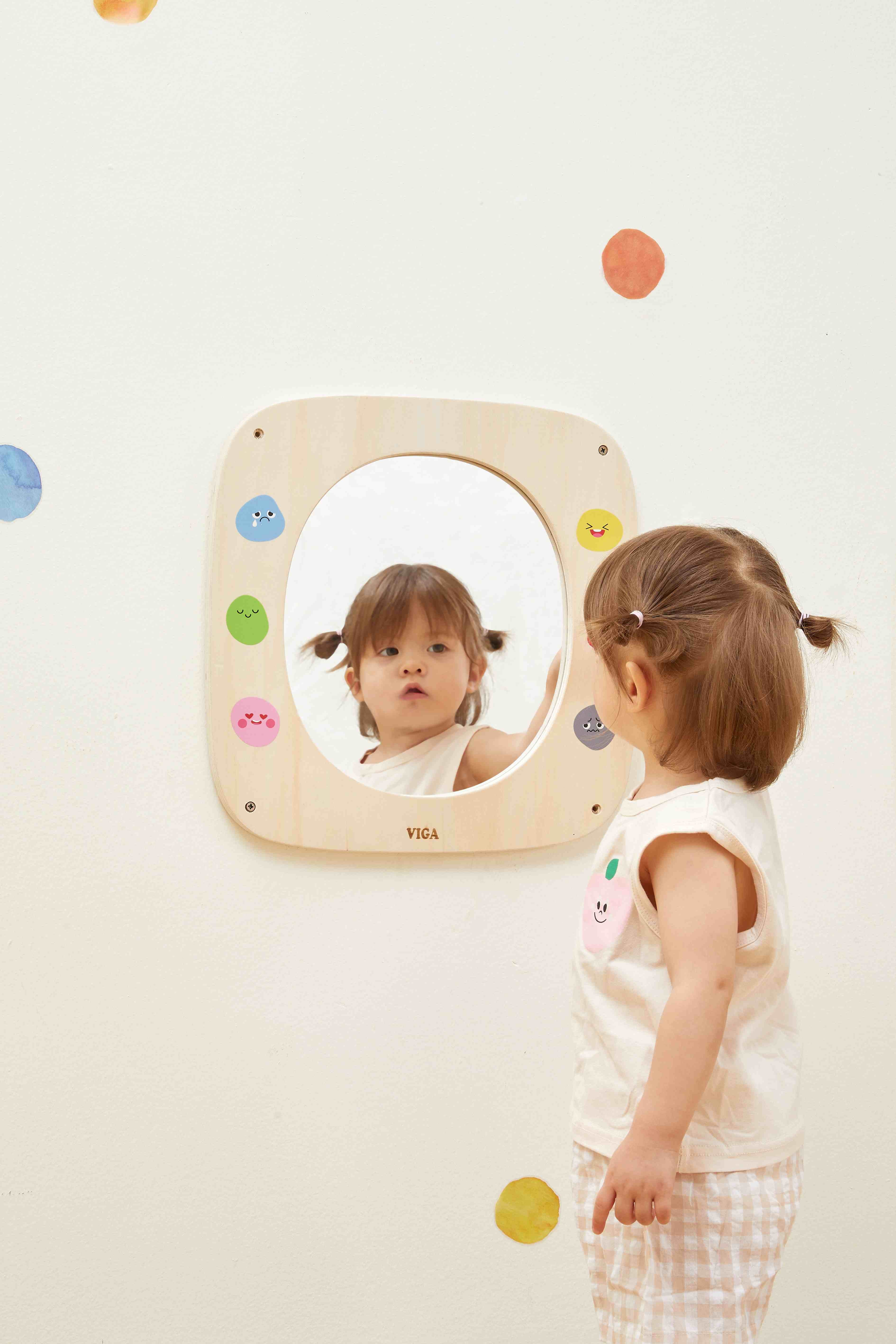 Viga Wooden Mirror & Emotions Wall Toy - Montessori Social-Emotional Learning Board