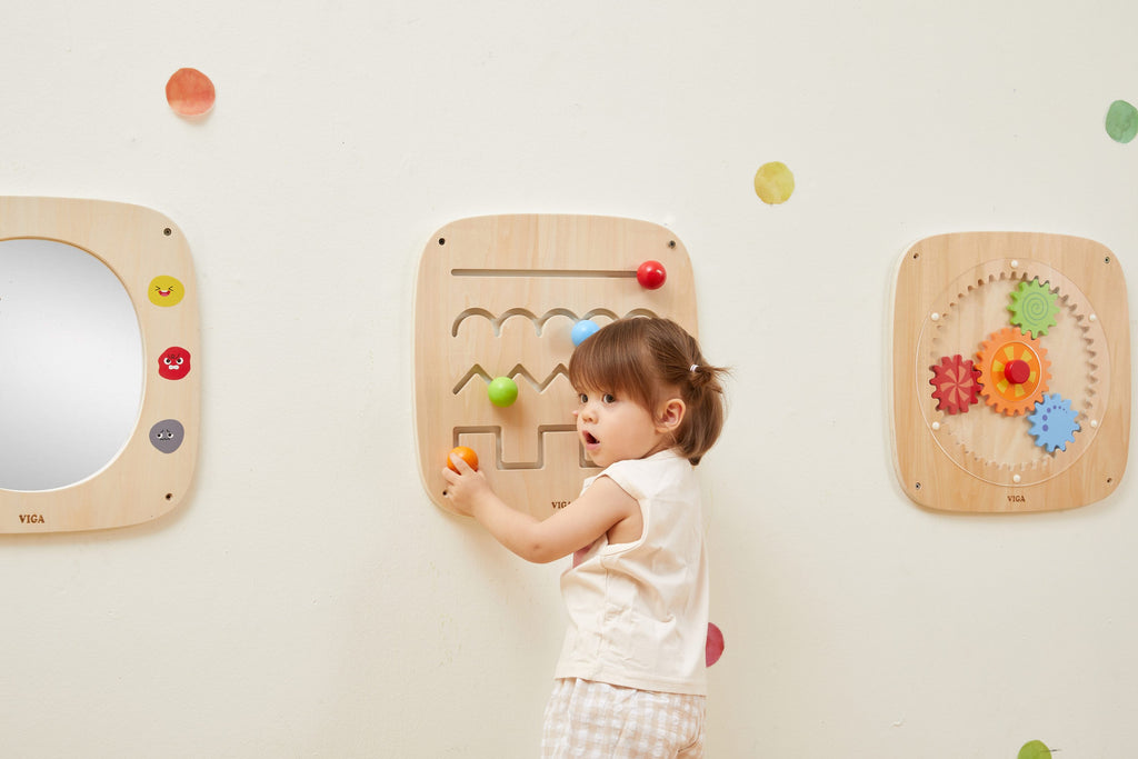 Viga Wooden Line Tracing Wall Toy - 4-Track Sensory Activity Board for Fine Motor Skills