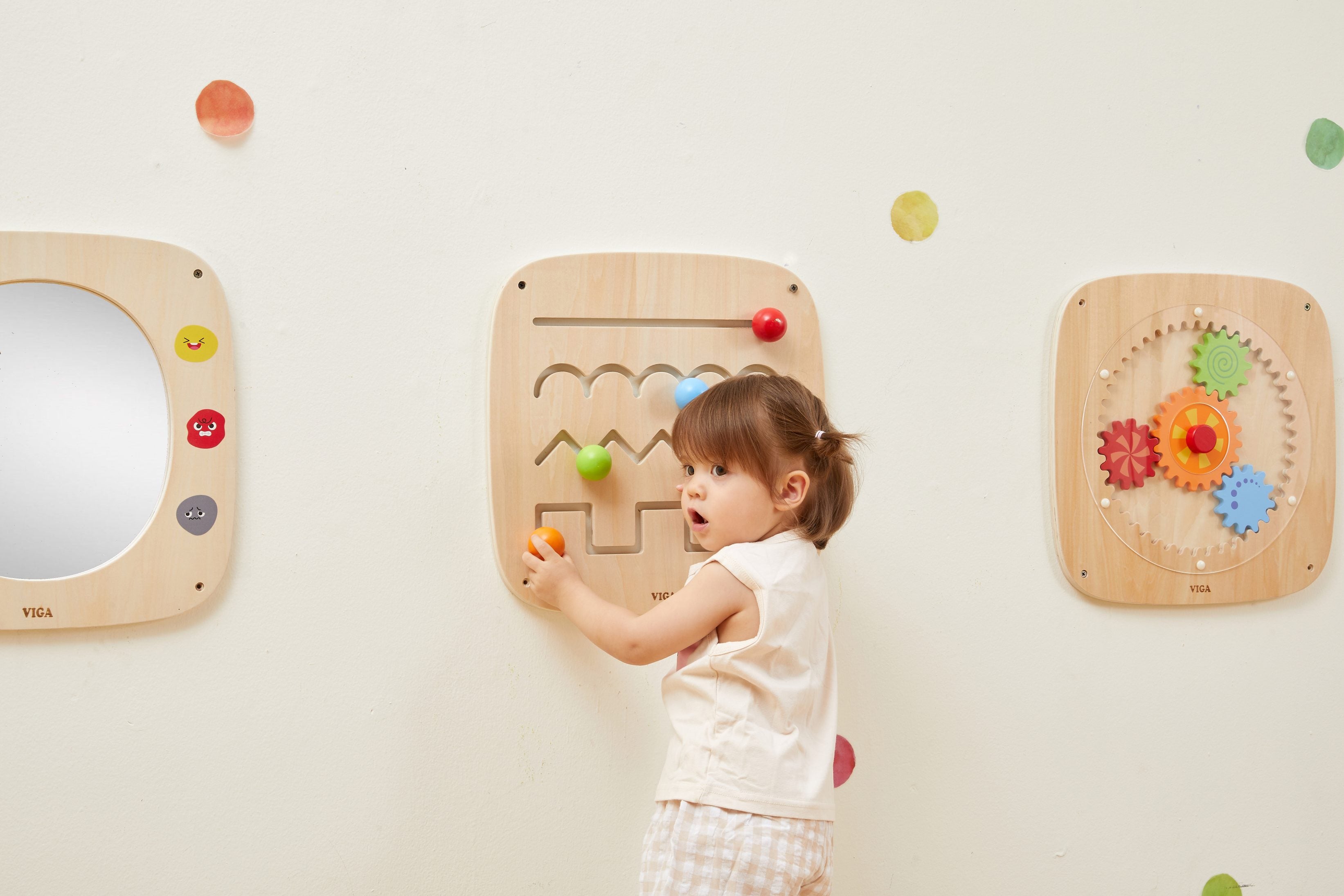 Viga Wooden Line Tracing Wall Toy - 4-Track Sensory Activity Board for Fine Motor Skills