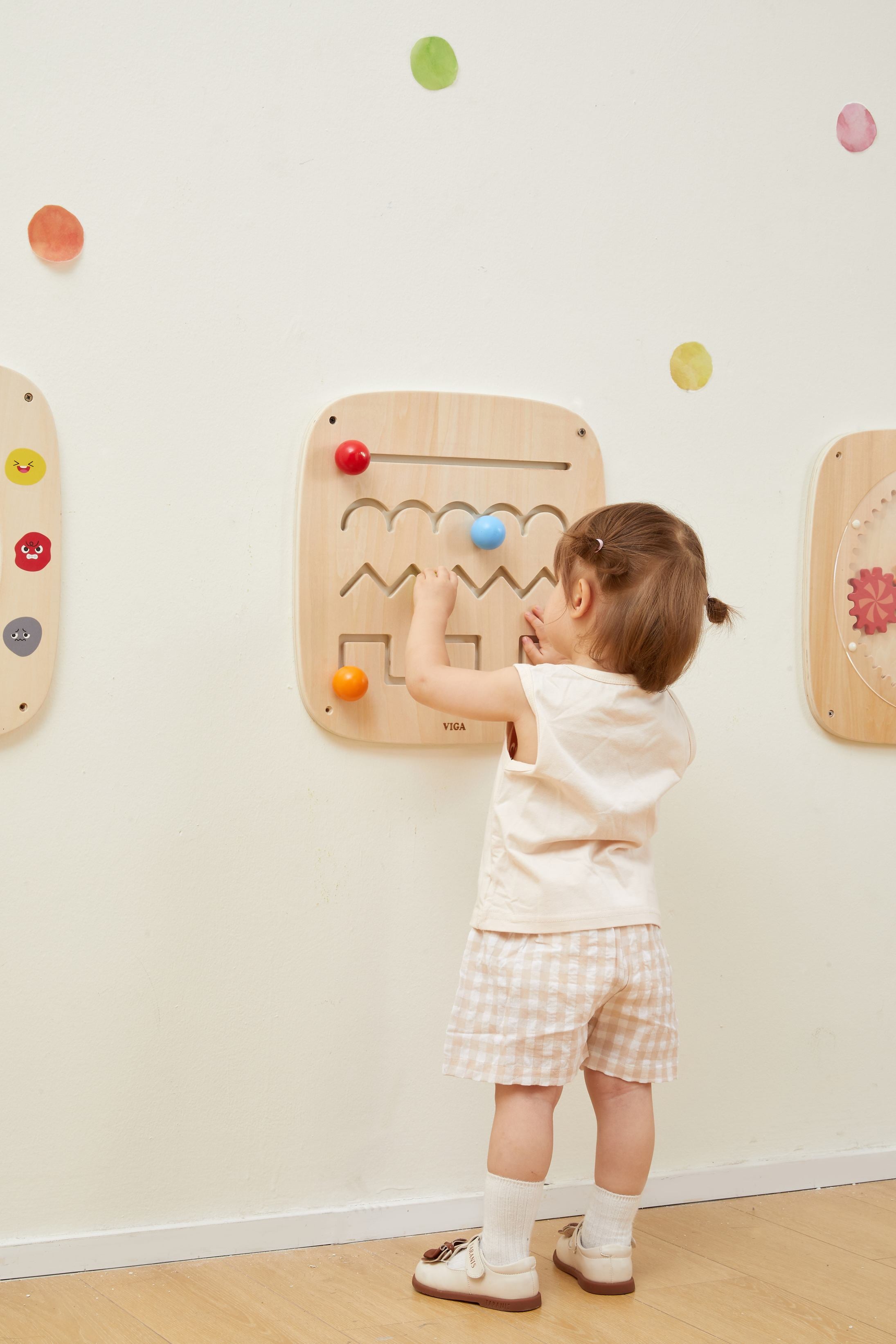 Viga Wooden Line Tracing Wall Toy - 4-Track Sensory Activity Board for Fine Motor Skills