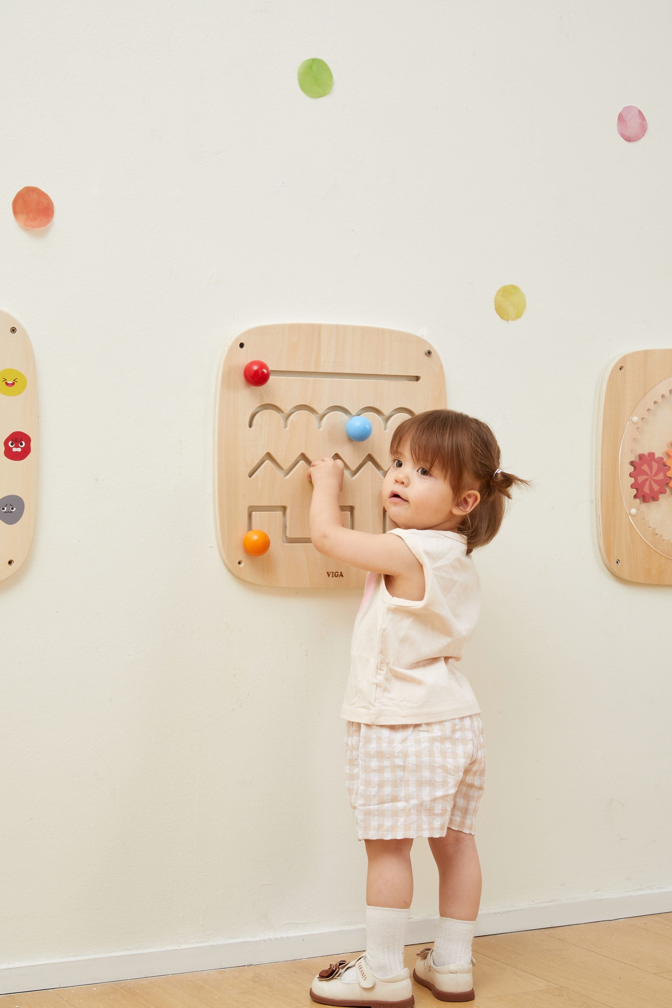 Viga Wooden Line Tracing Wall Toy - 4-Track Sensory Activity Board for Fine Motor Skills