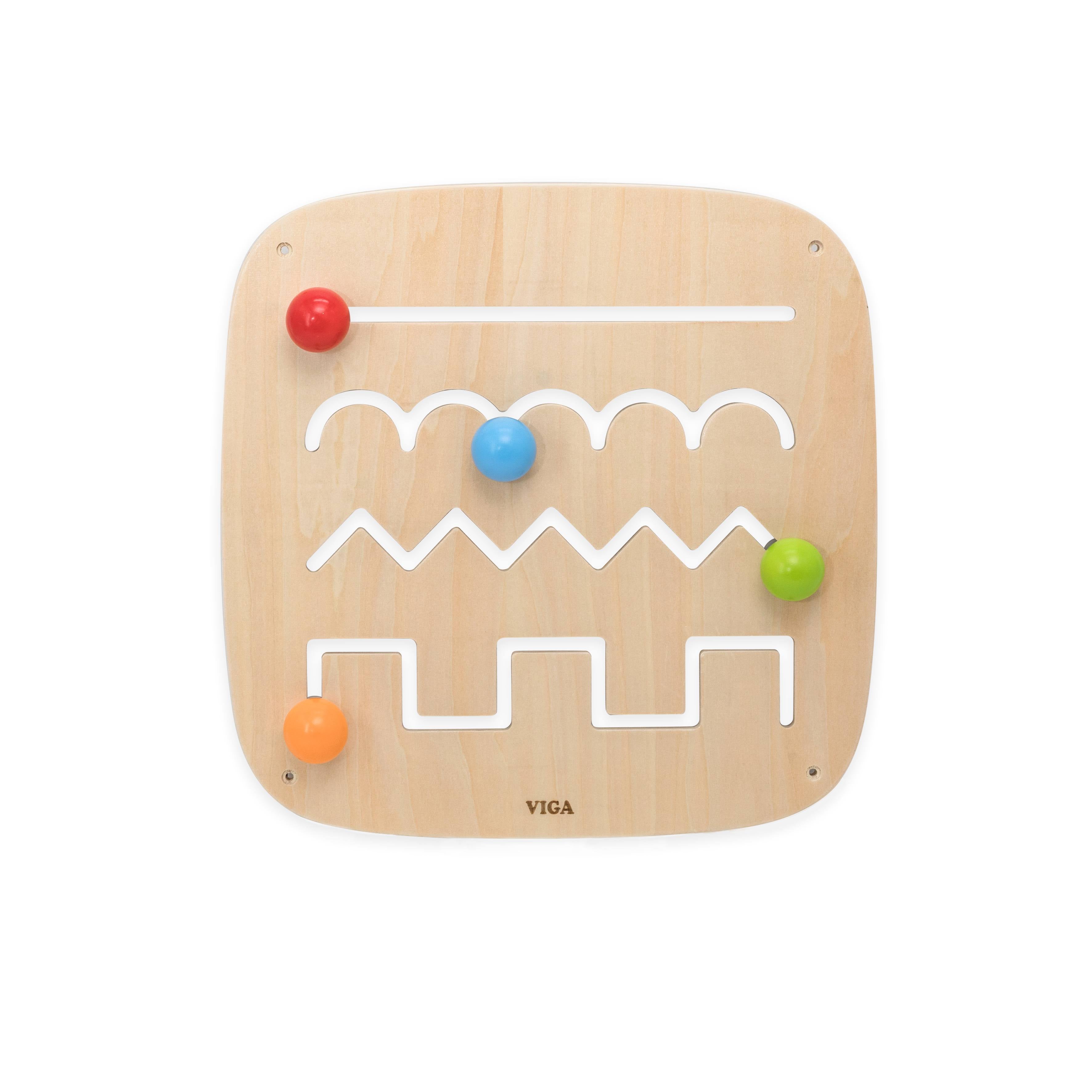 Viga Wooden Line Tracing Wall Toy - 4-Track Sensory Activity Board for Fine Motor Skills