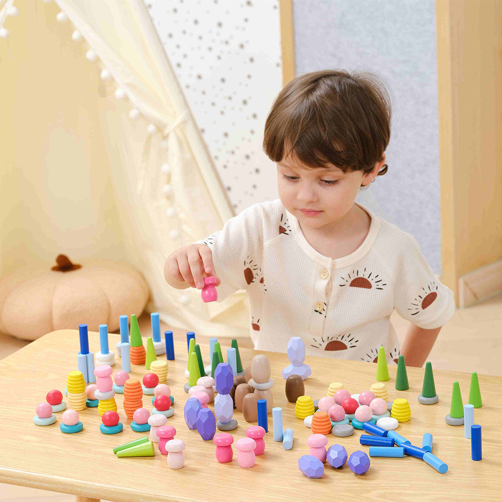 Viga 141-Piece Natural Treasures Loose Parts Set - Montessori Open-Ended Sensory Blocks