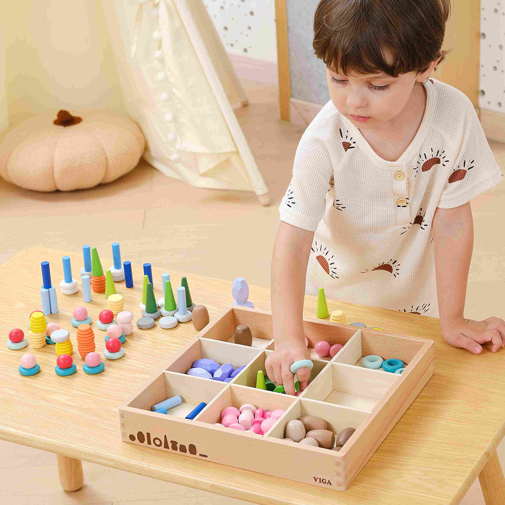 Viga 141-Piece Natural Treasures Loose Parts Set - Montessori Open-Ended Sensory Blocks