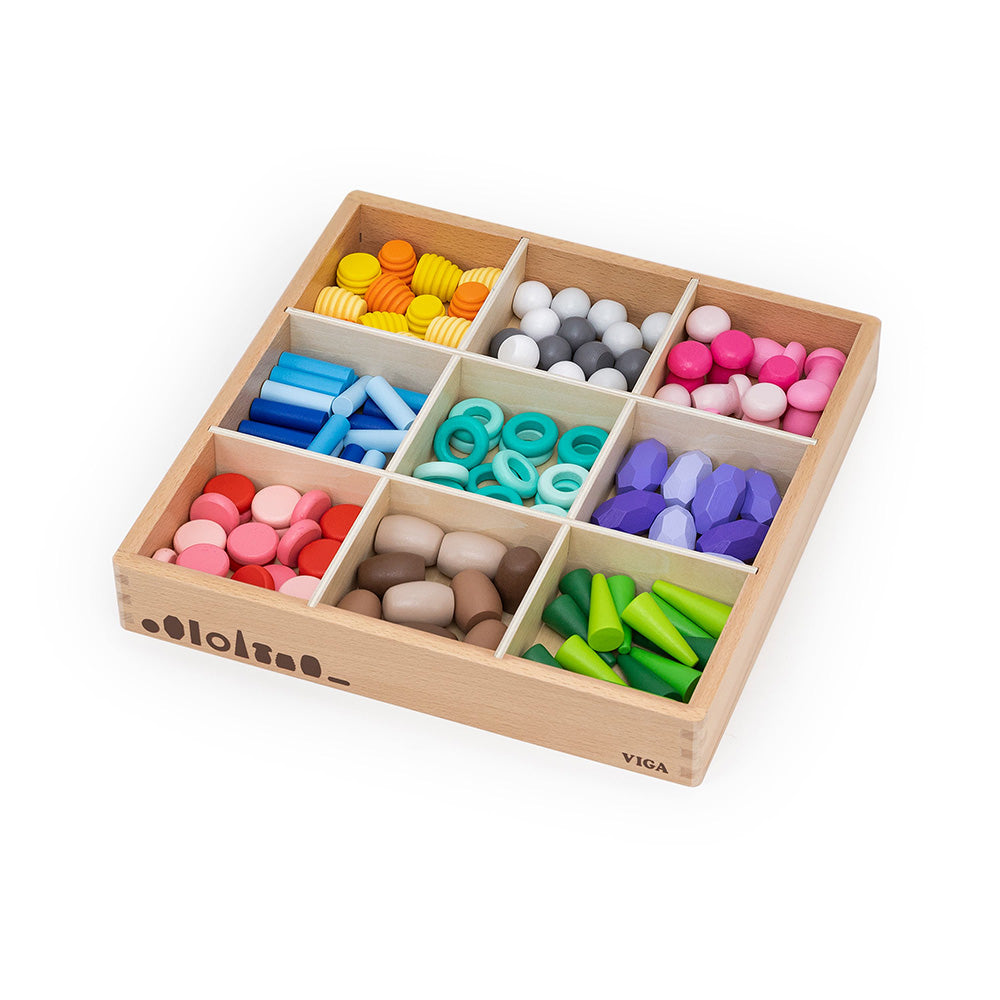 Viga 141-Piece Natural Treasures Loose Parts Set - Montessori Open-Ended Sensory Blocks