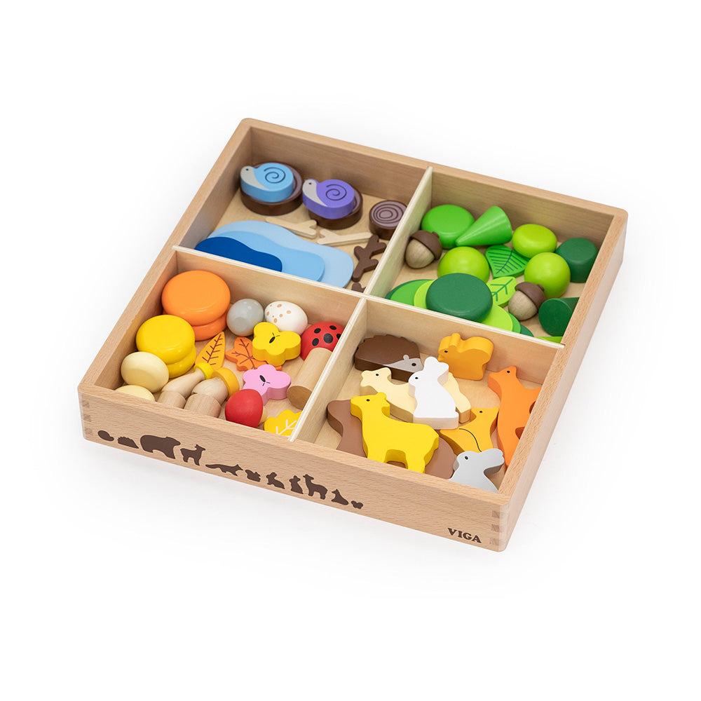 Viga 58-Piece Forest Stories Loose Parts Set - Montessori Sensory Discovery Box
