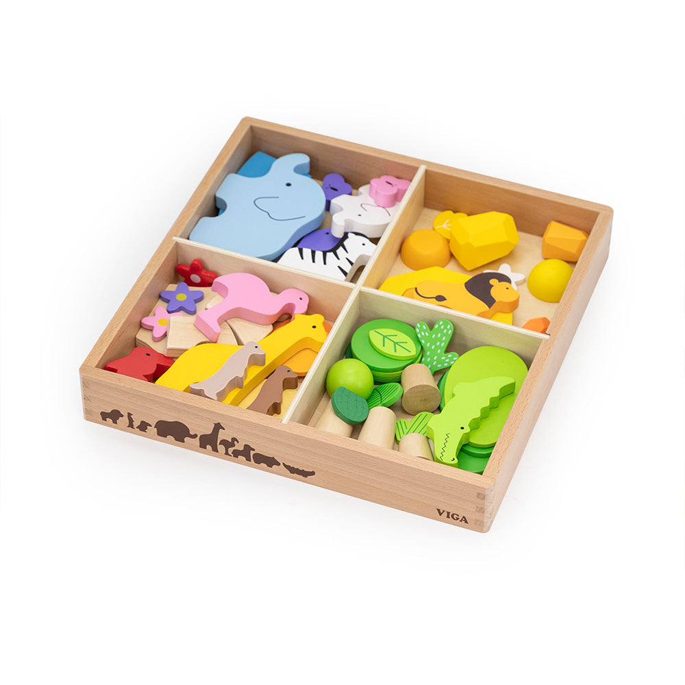 Viga 55-Piece Tropical Adventure Loose Parts Set - Montessori Safari Sensory Box