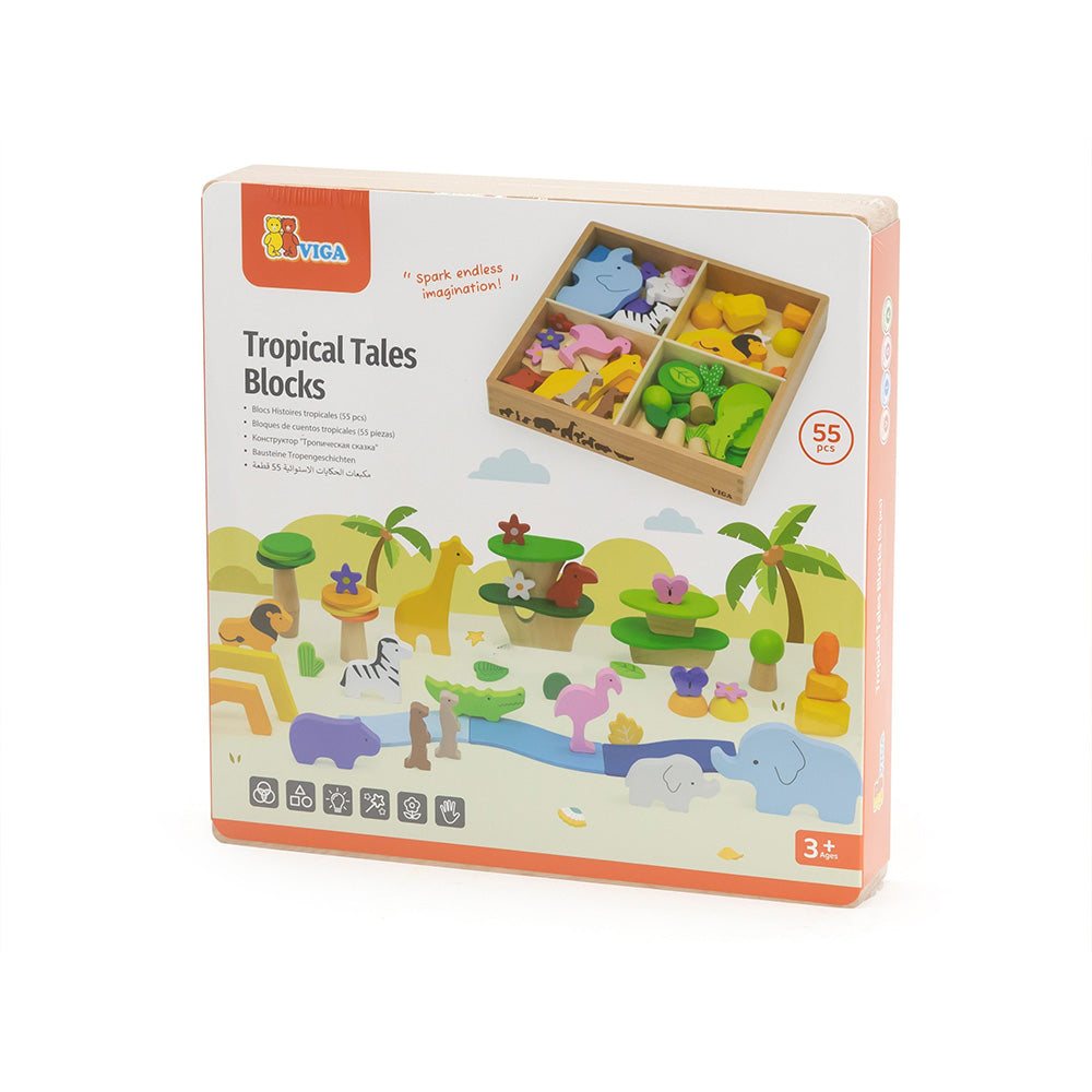 Viga 55-Piece Tropical Adventure Loose Parts Set - Montessori Safari Sensory Box