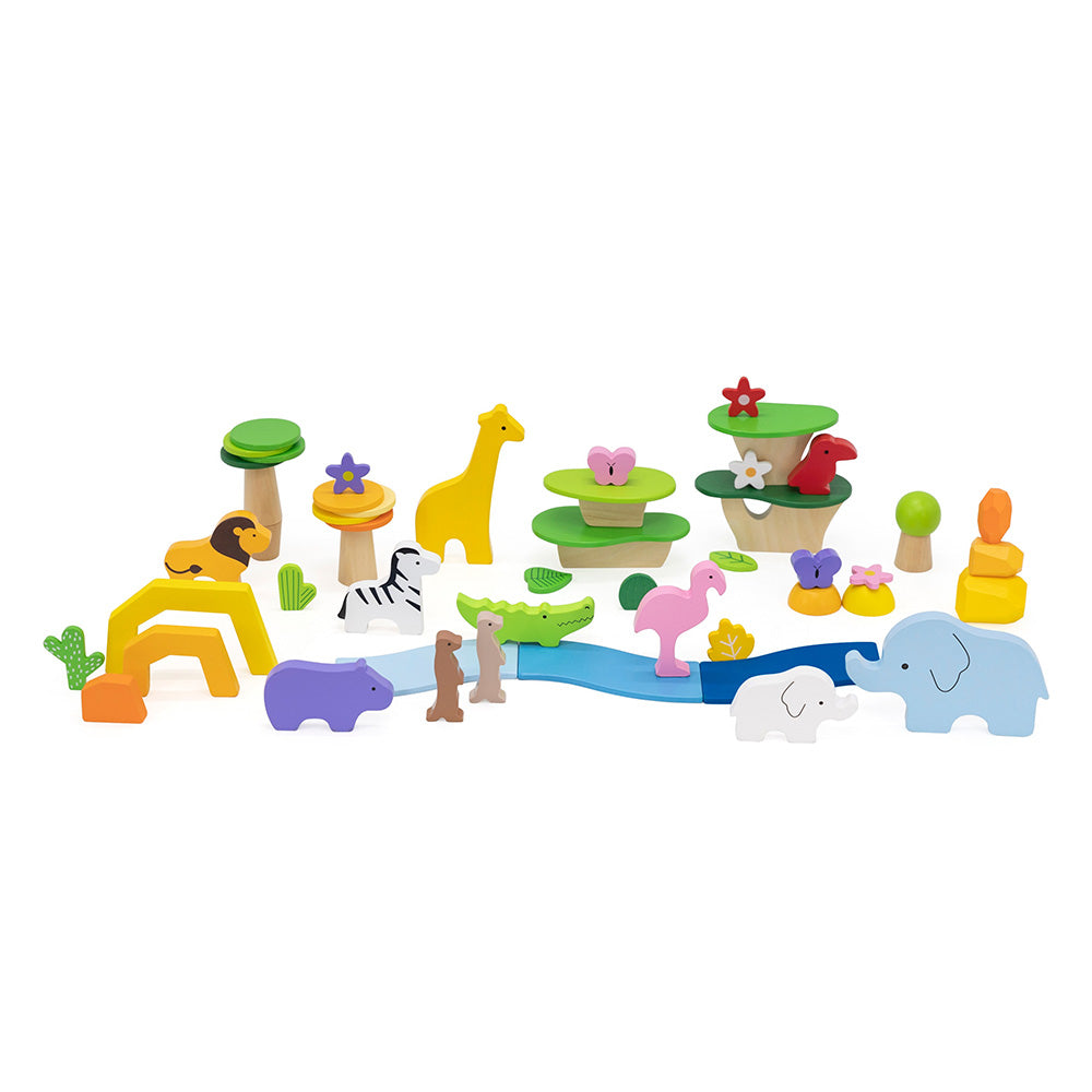 Viga 55-Piece Tropical Adventure Loose Parts Set - Montessori Safari Sensory Box