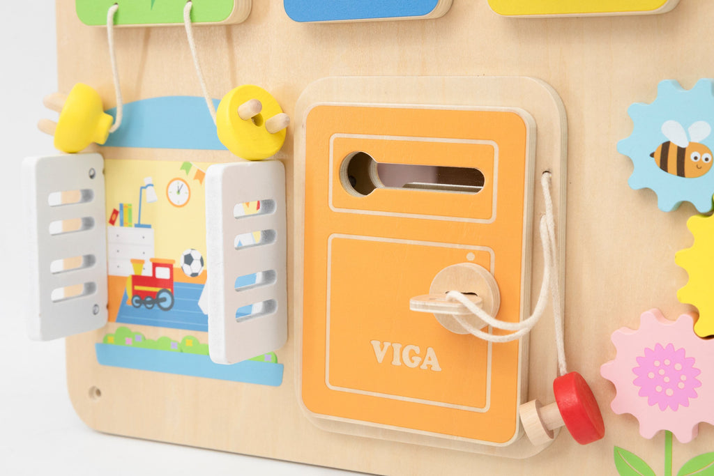 Viga Wooden Small House Busy Board - Montessori Sensory Wall & Tabletop Activity Center